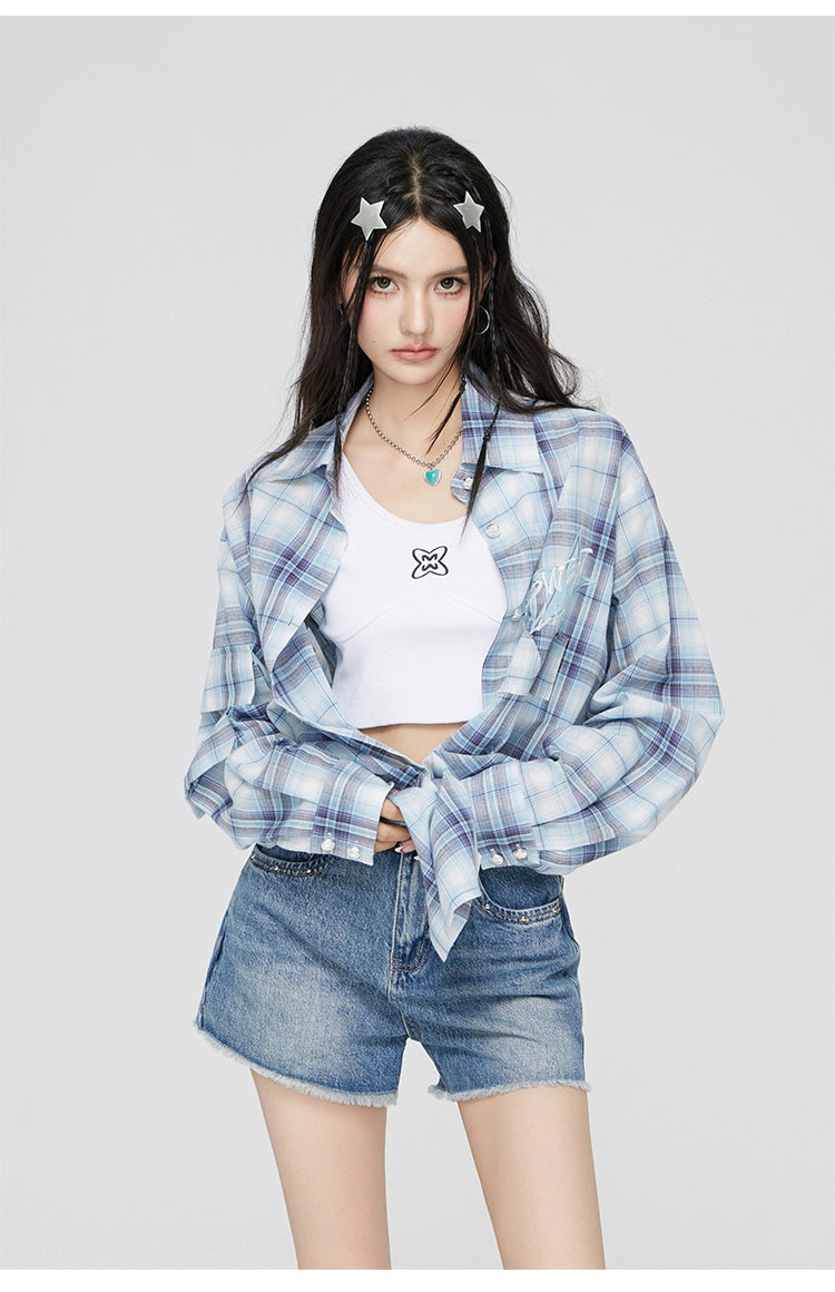 Embroidered Plaid Sun-protective Shirt