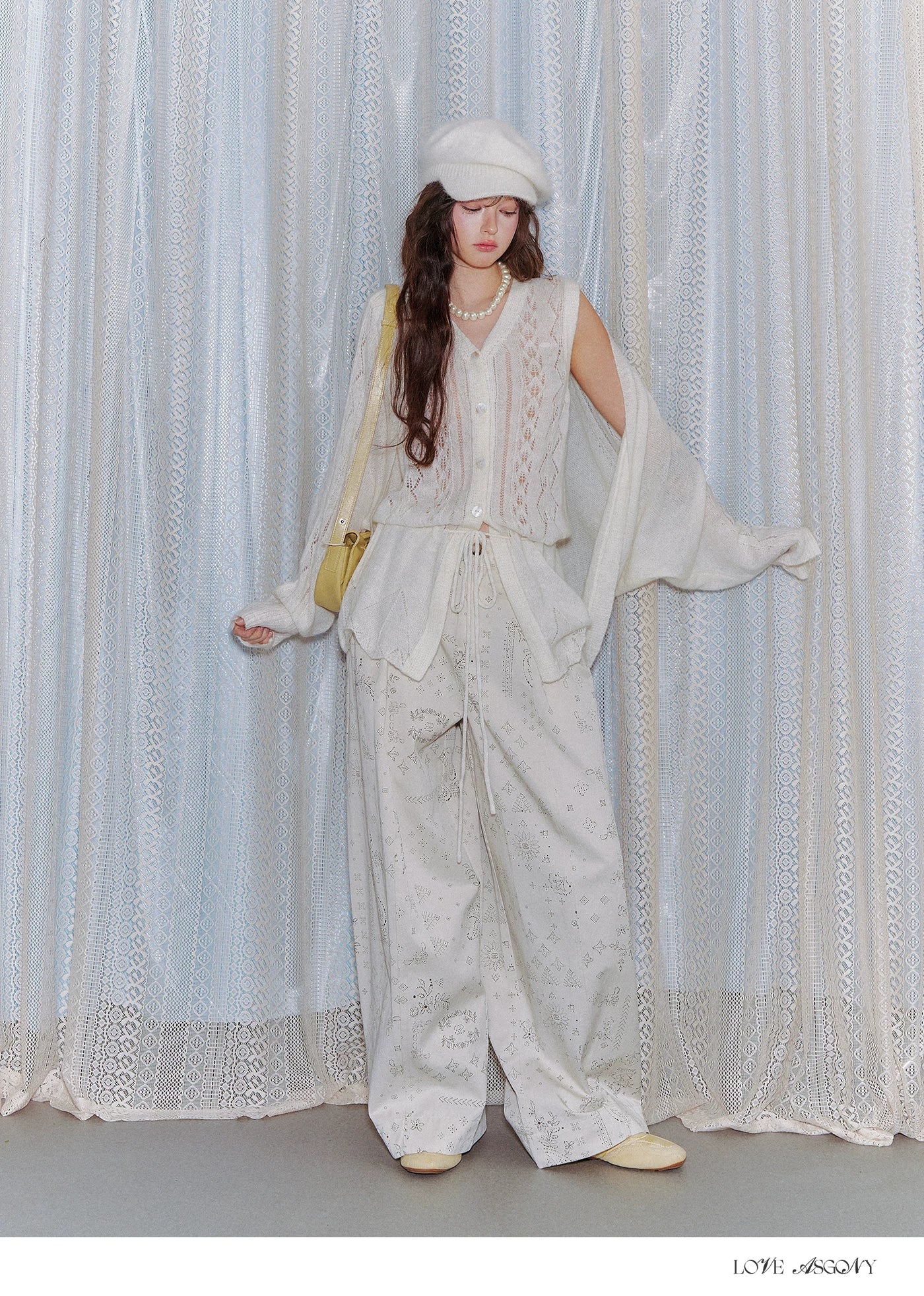 Mohair Wool-Blend Drawstring Cami & Cardigan Set