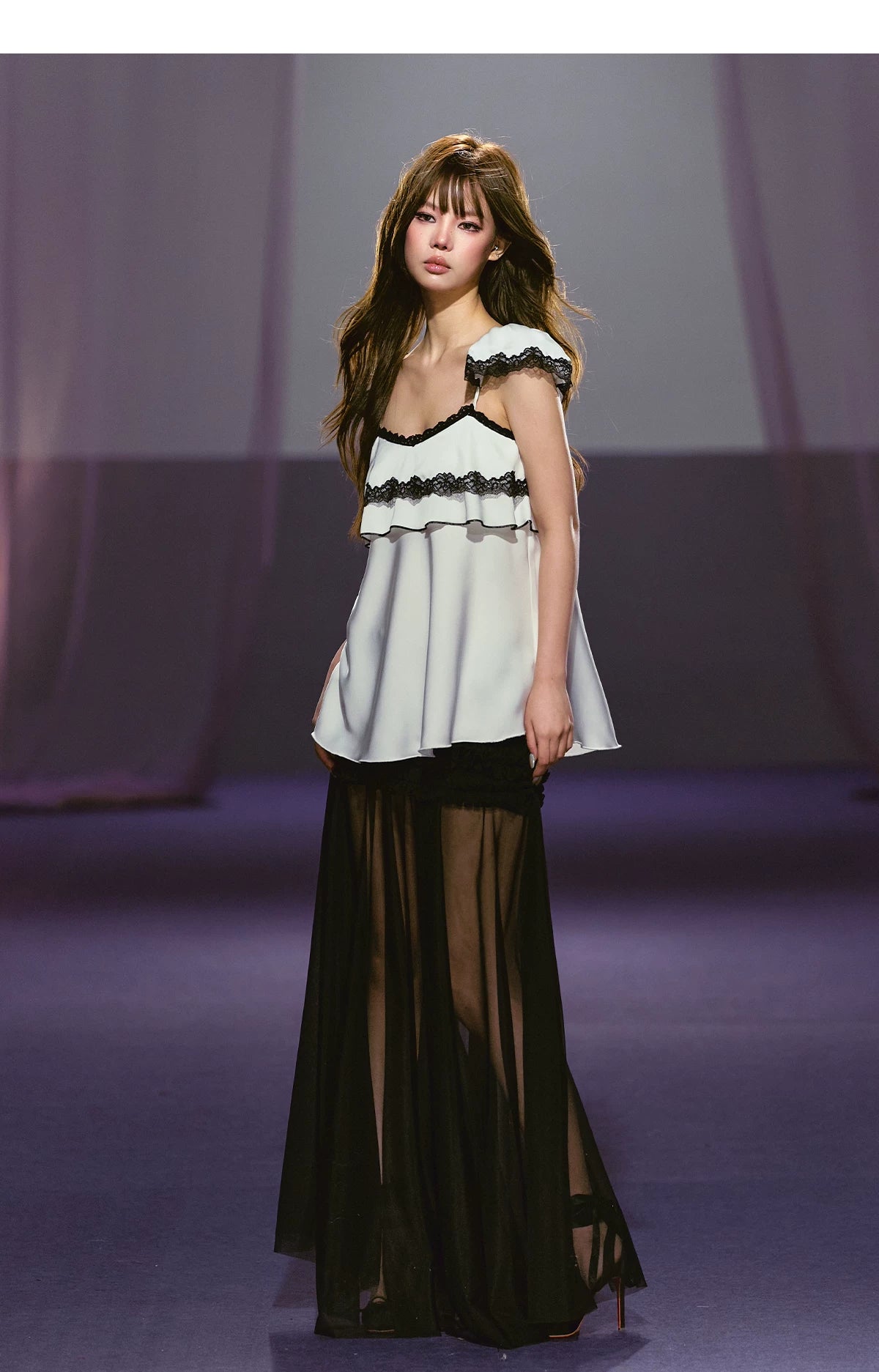 Contrast Lace Satin Off-Shoulder Camisole Top