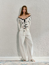 White Lace-trimmed Slant-wash Loose-fitting Jeans - CHINASQUAD