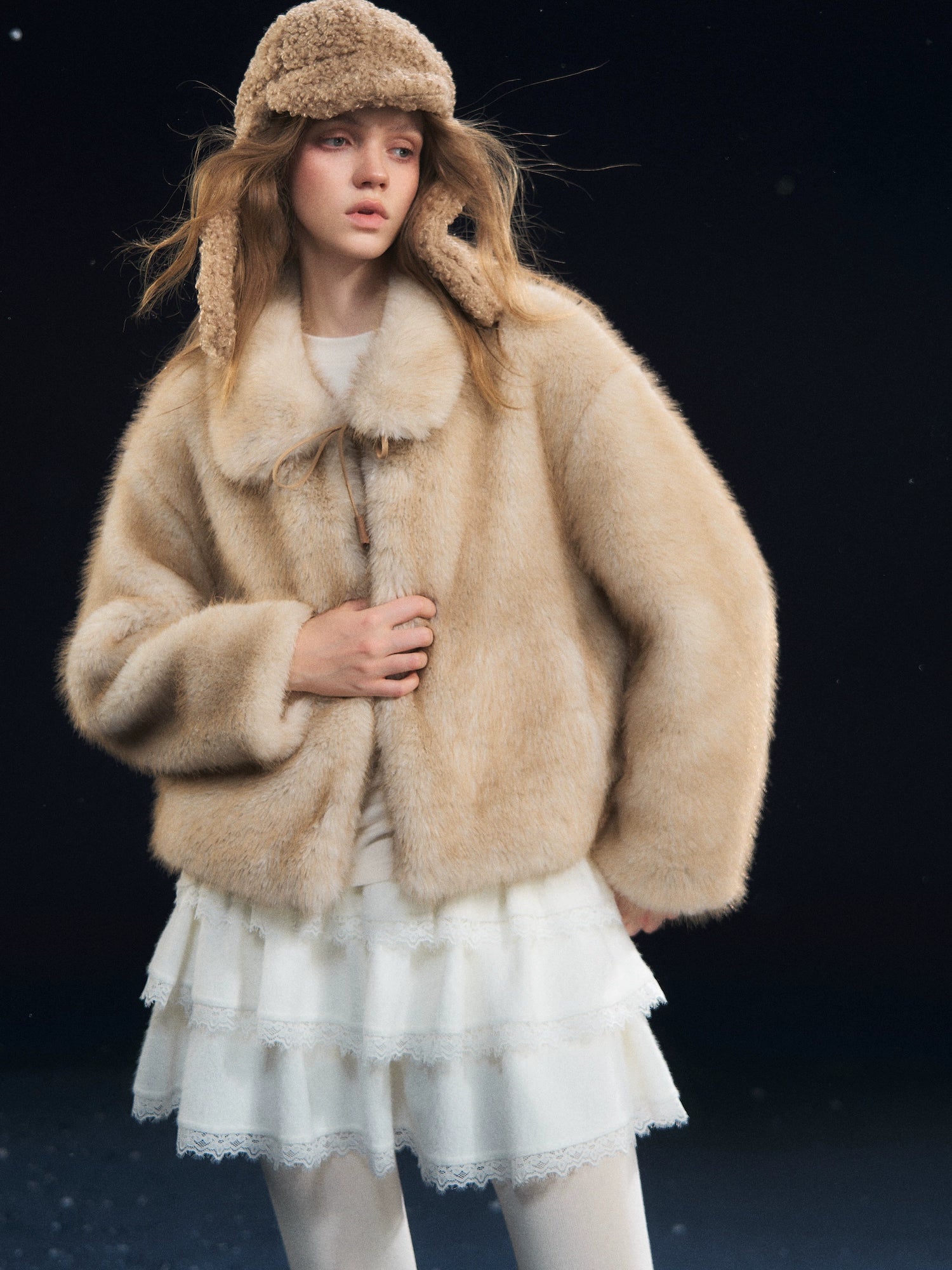 Tie-Waist Fuzzy Lapel Jacket