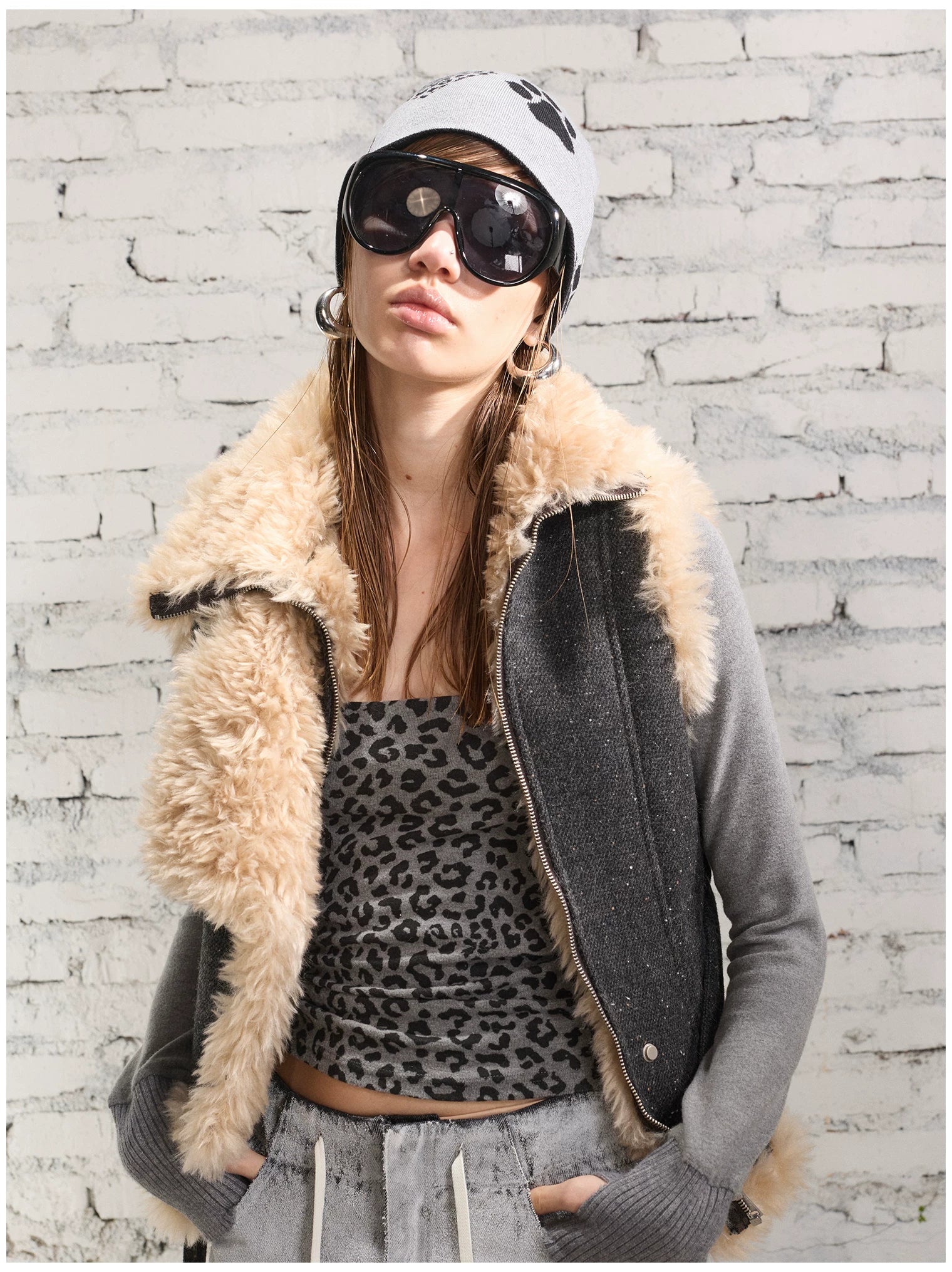 Vintage Shearling Wool-Blend Collared Vest