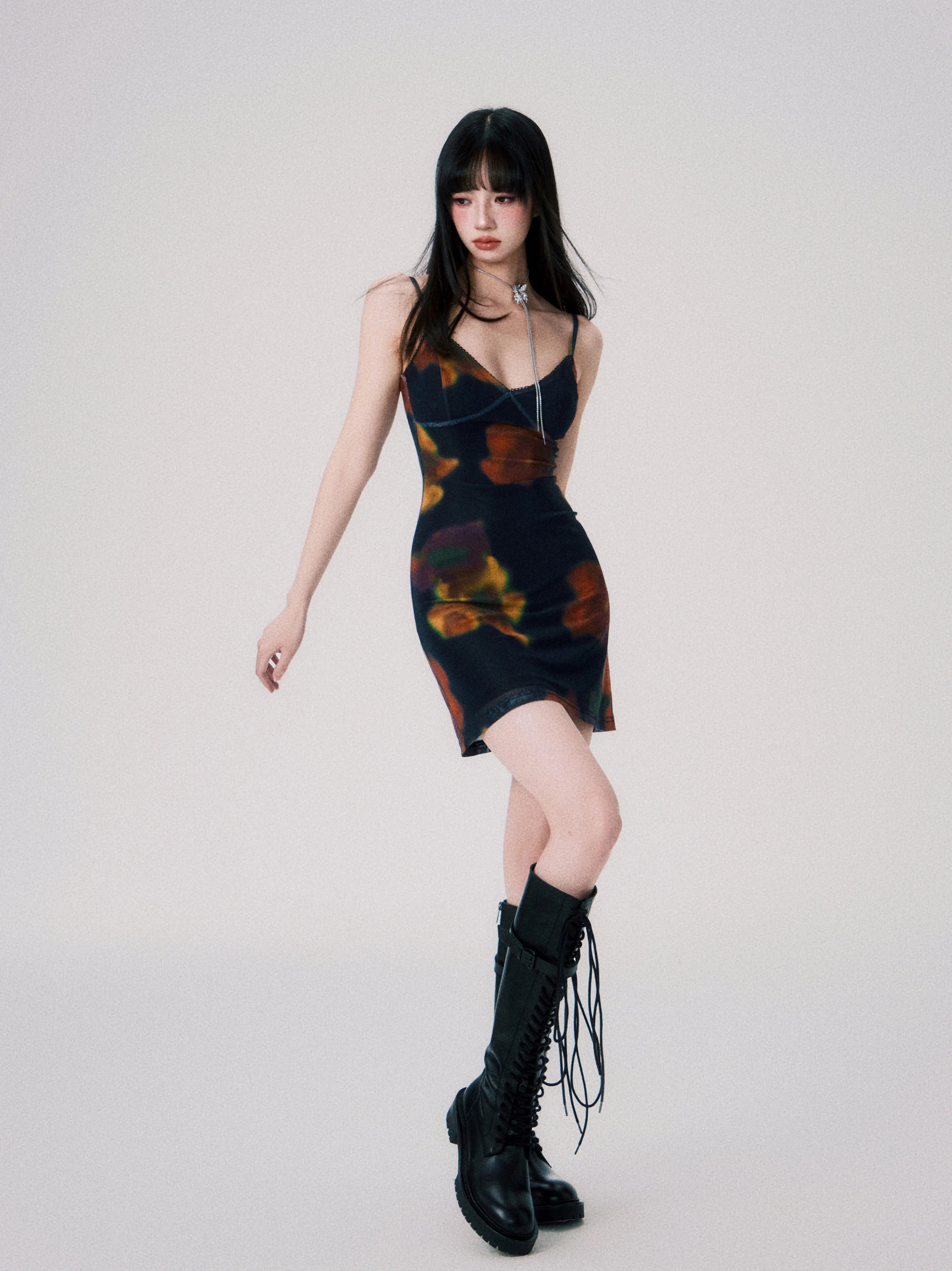 Vintage Printed Spaghetti-Strap Dress