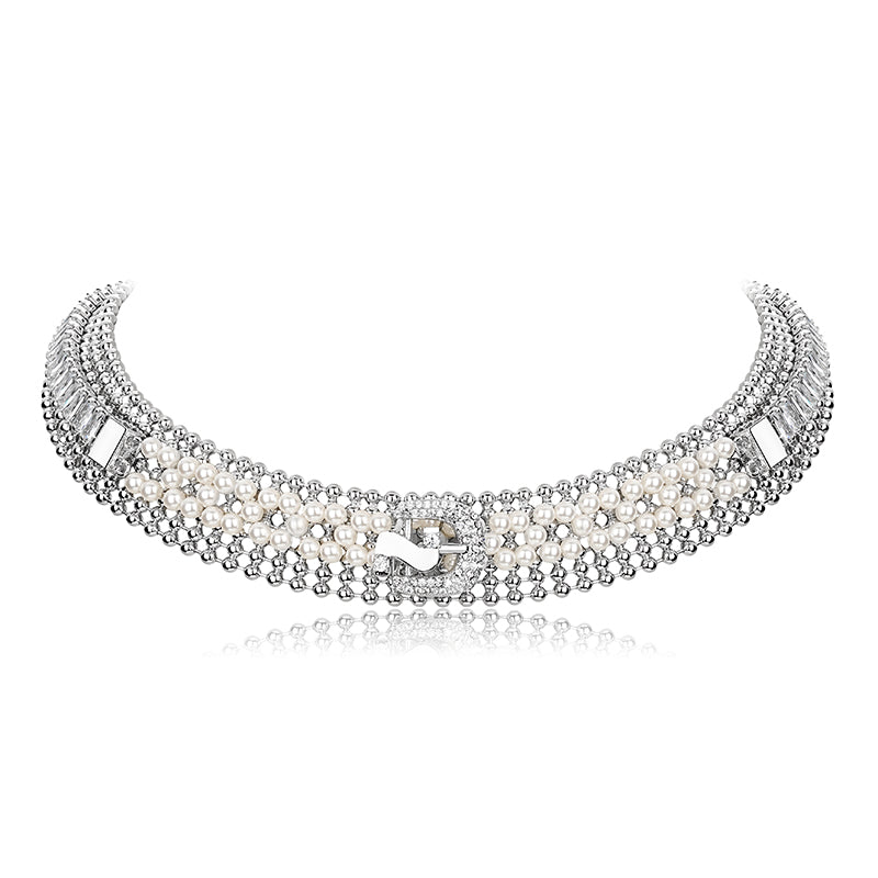 Retro Woven Pearl Buckle Bead Choker - CHINASQUAD