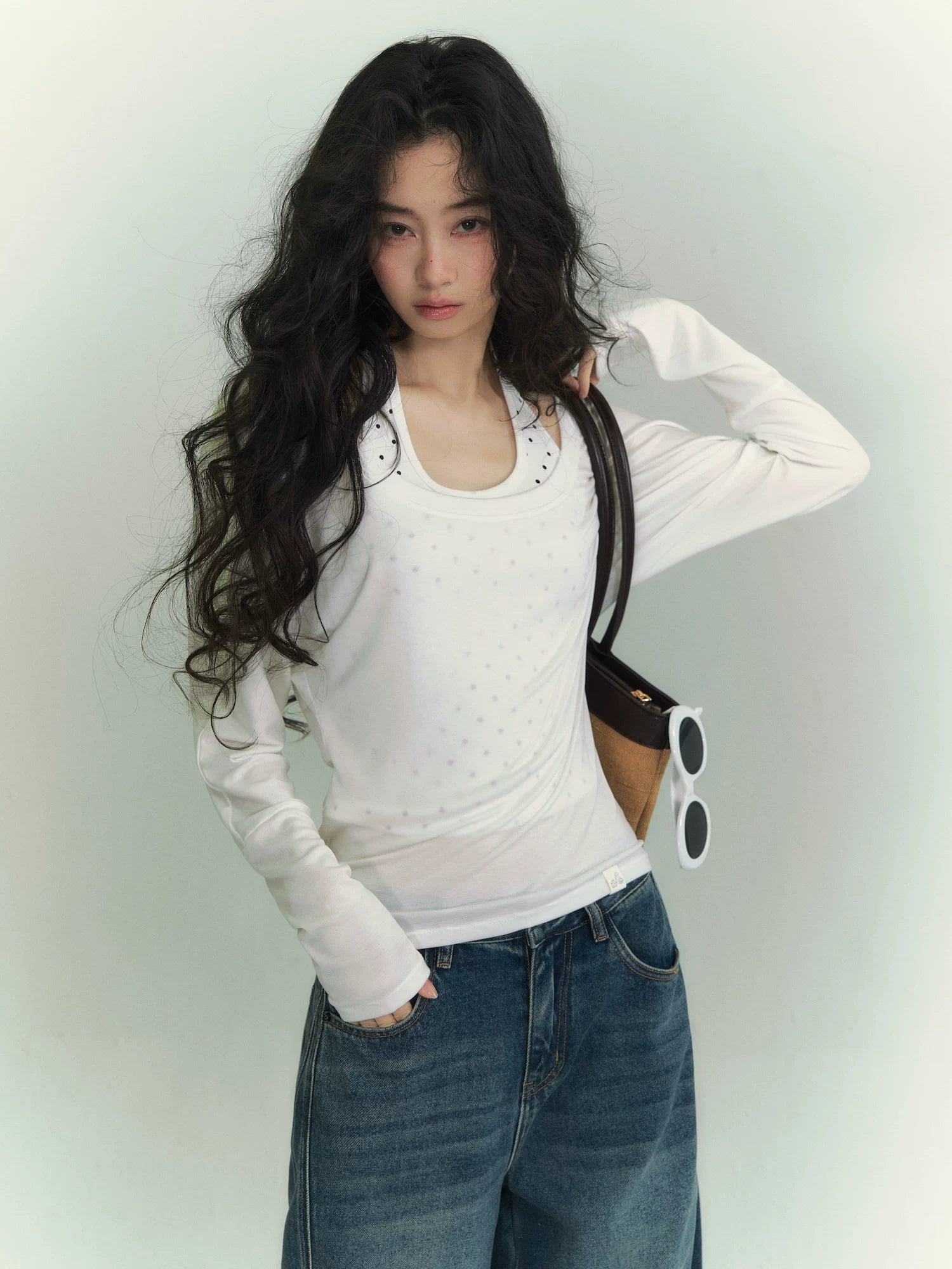 Sheer Polka Dot Layered Two-Piece T-Shirt Set