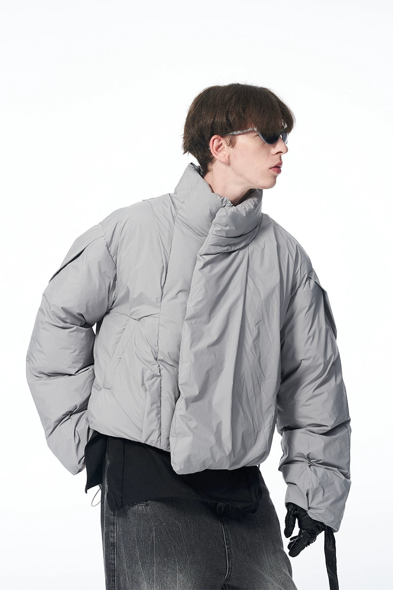 B7 Pleated Logo Printed Cropped Puffer Jacket - CHINASQUAD