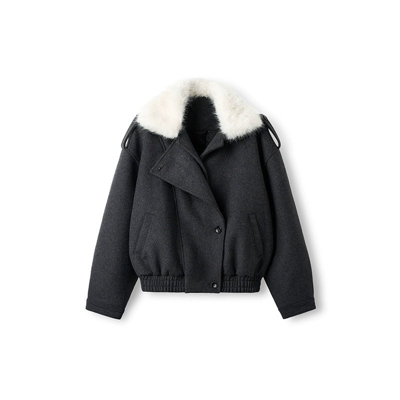 Faux Fox Fur Wool-Blend Aviator Jacket - CHINASQUAD