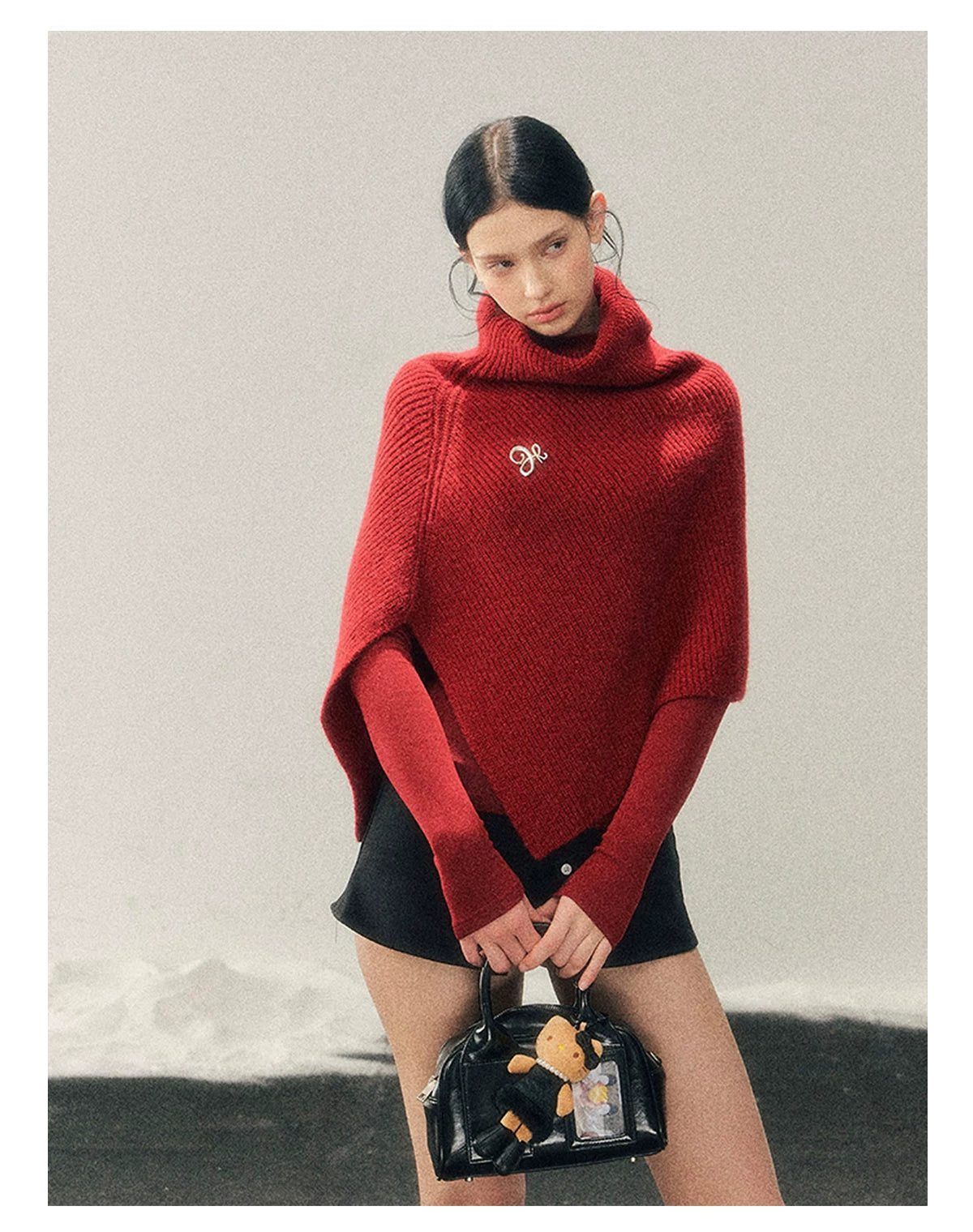 French High-Neck Knit Sweater