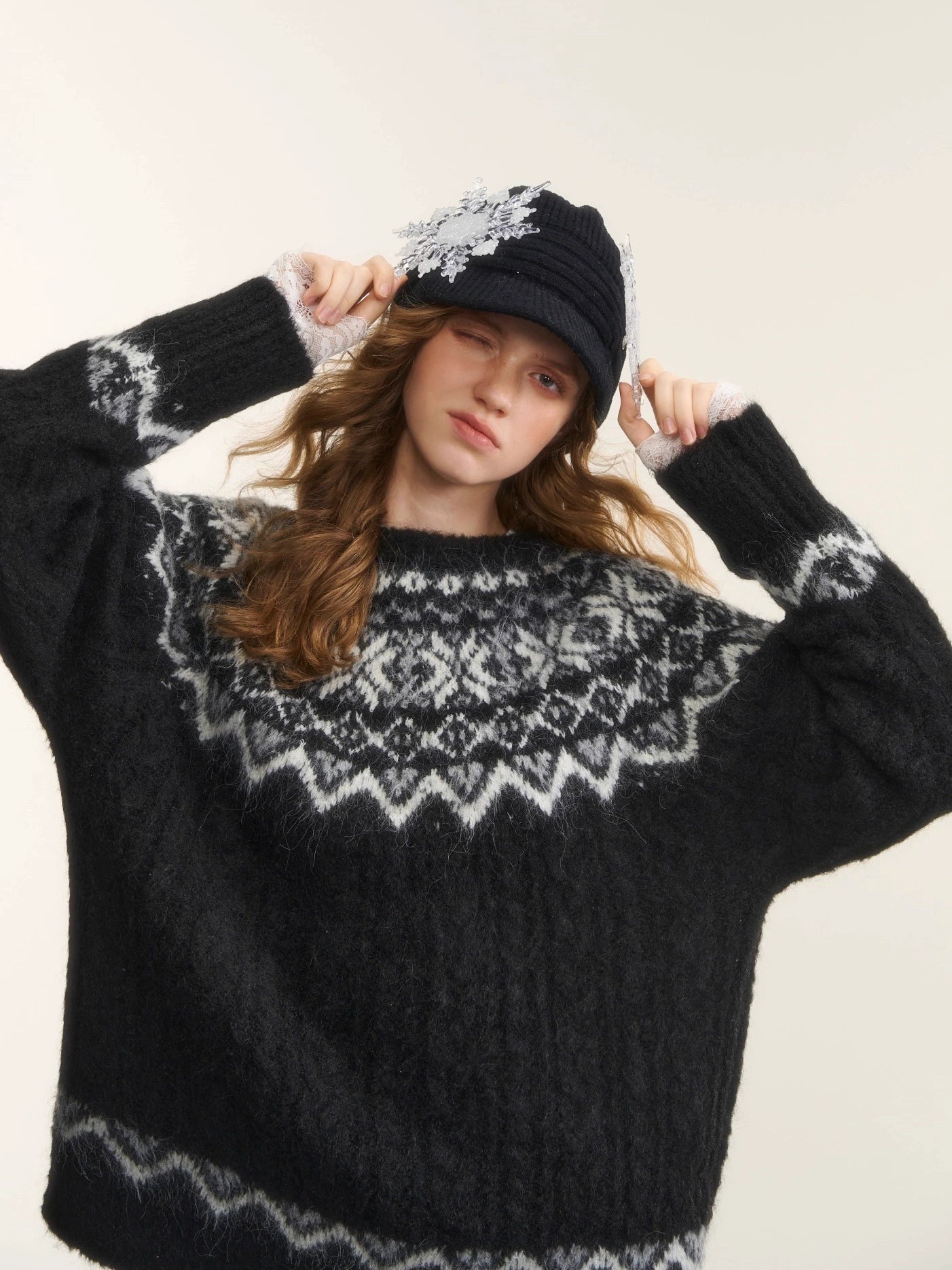 Lambswool Cable-Knit Crewneck Sweater