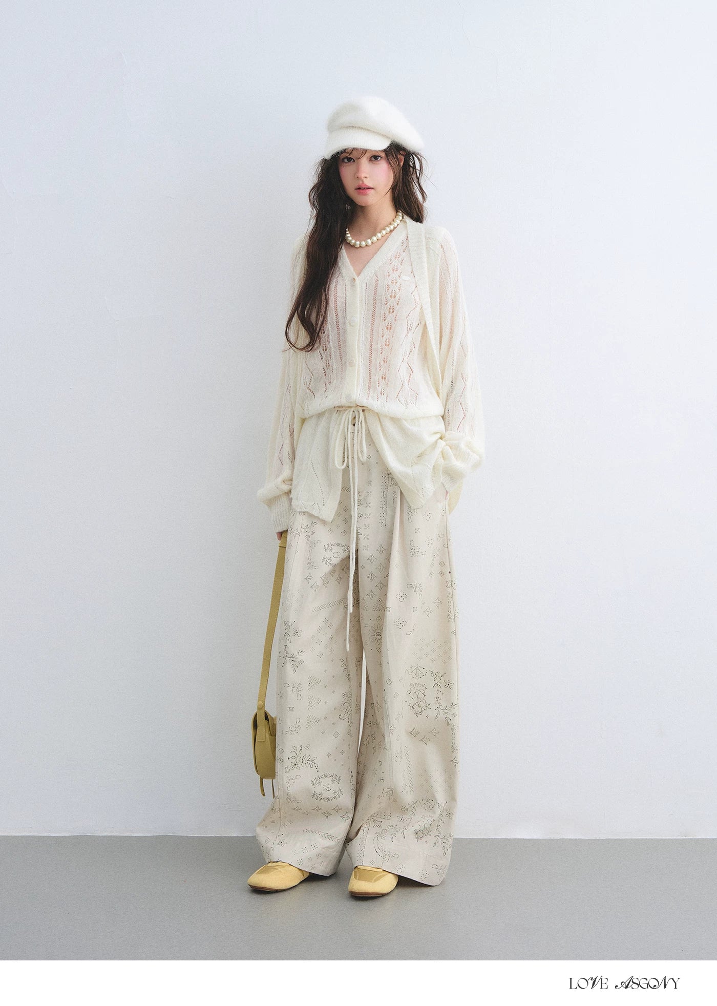 Mohair Wool-Blend Drawstring Cami & Cardigan Set