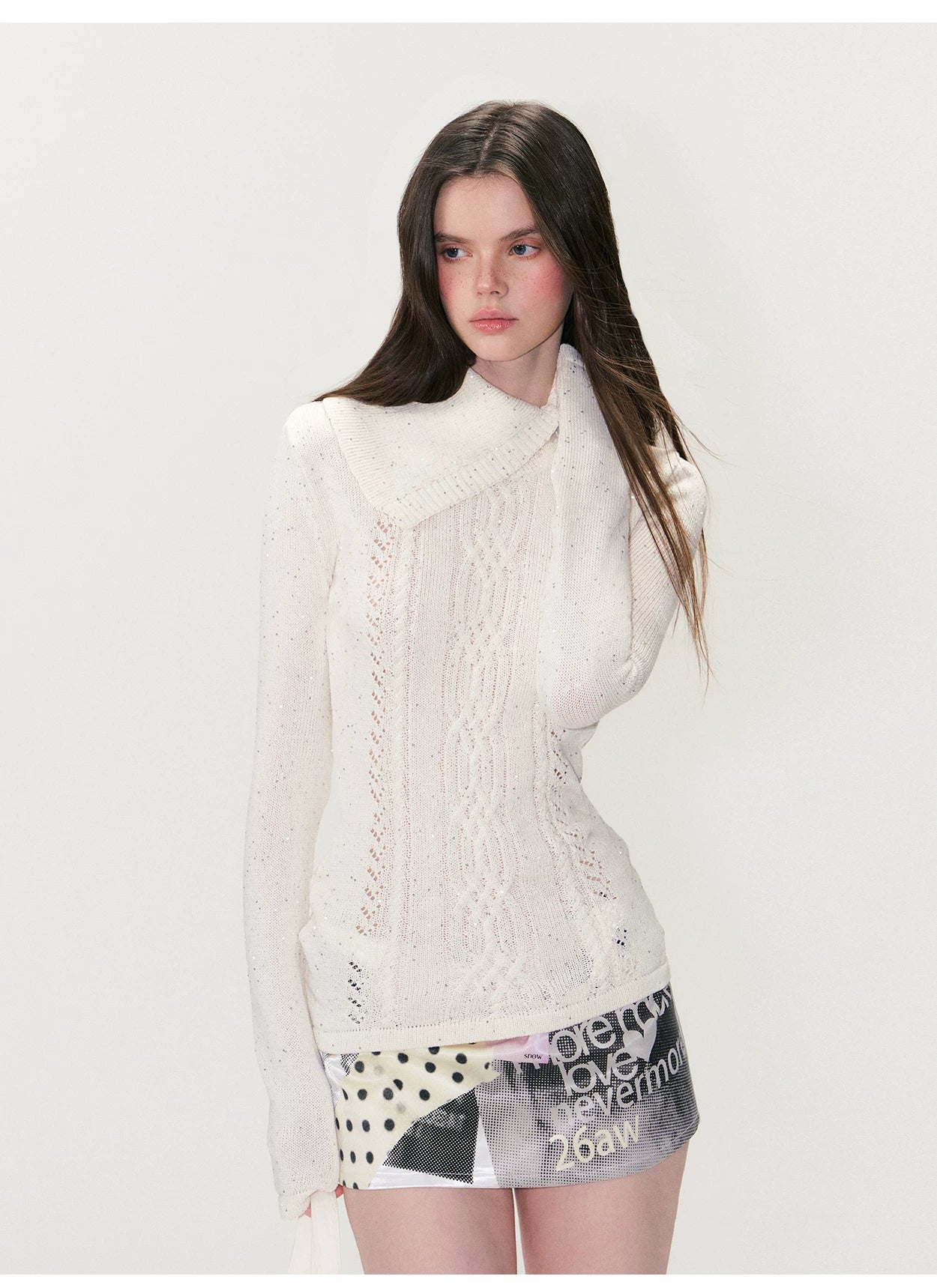 Shimmering Collared Slim-Fit Knit Sweater