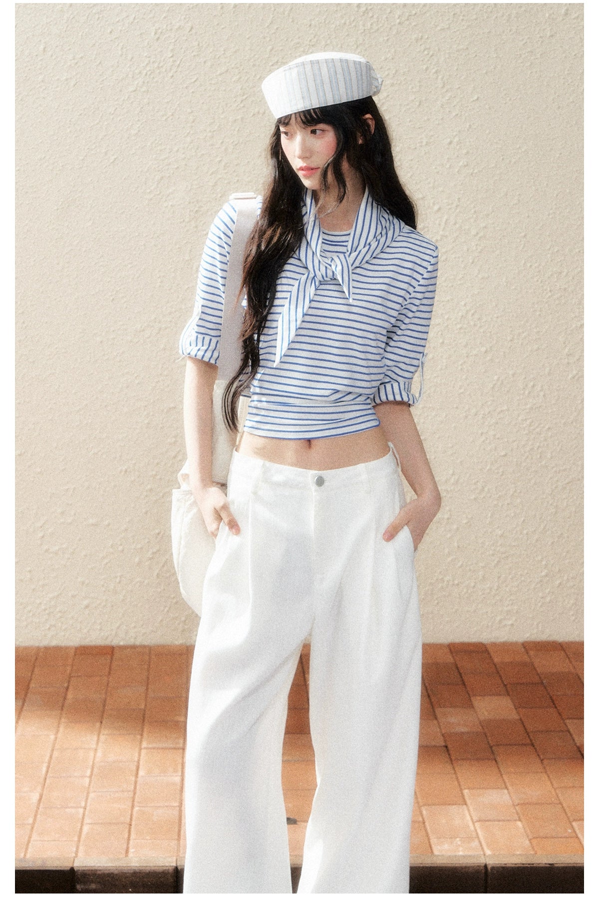 Dual-Tone Striped Knit Cropped T-Shirt - CHINASQUAD