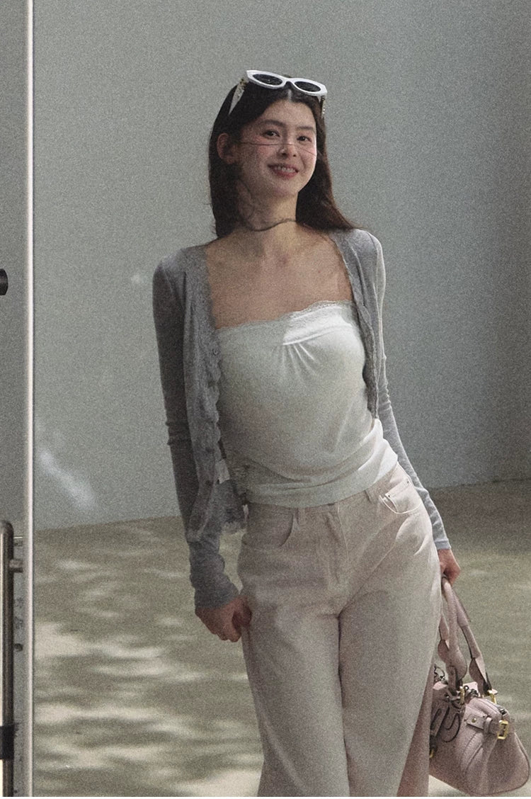 Linen Lace Trim Off-Shoulder Bandeau