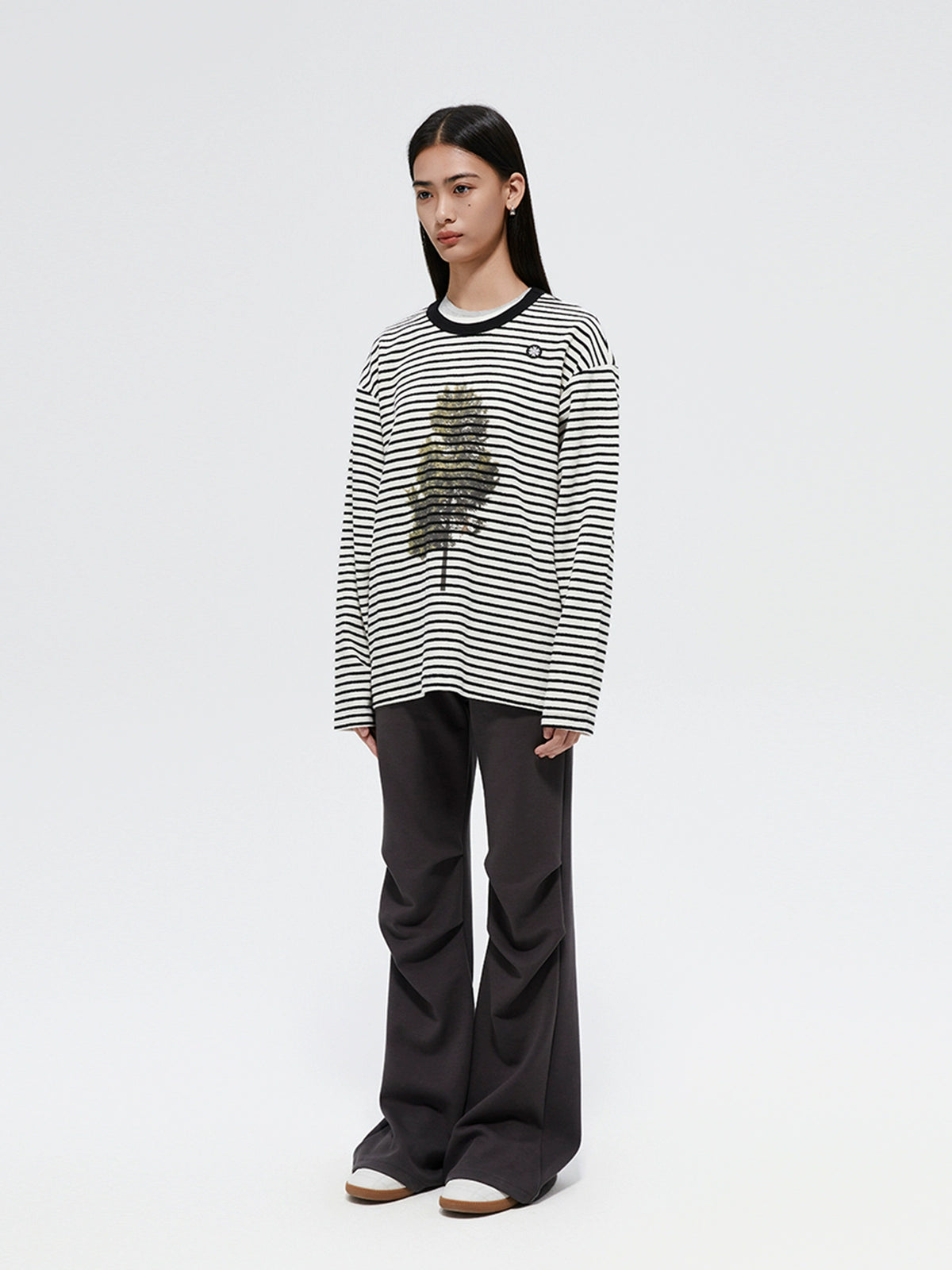 Printed Loose Striped Terry Long-Sleeve T-Shirt - CHINASQUAD