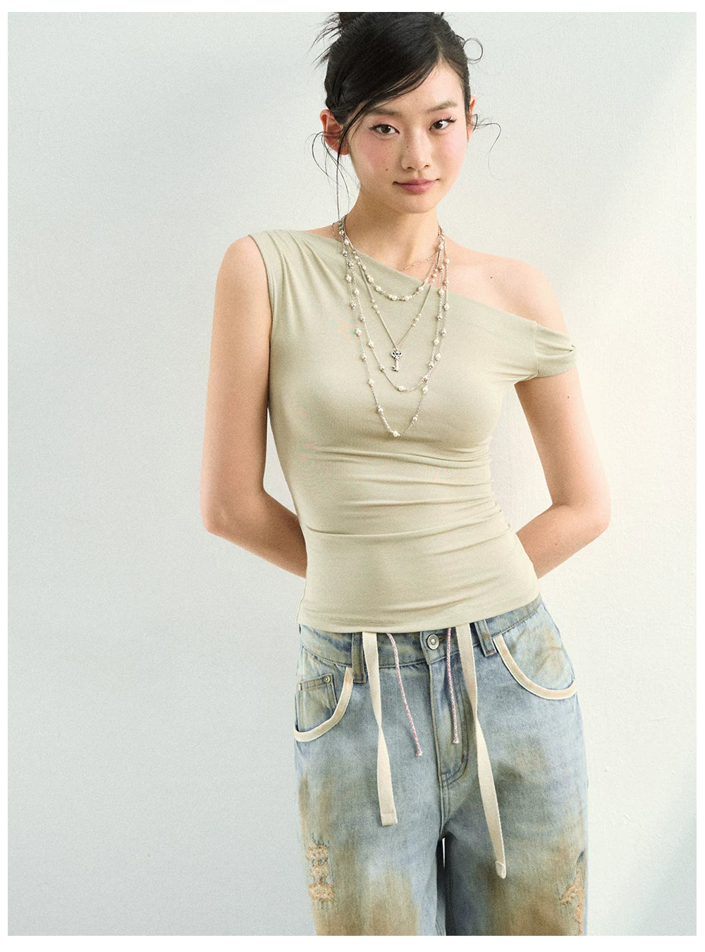 Layered Pearl Chain Statement Necklace