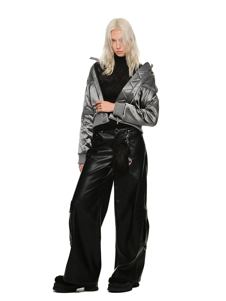 Silver Satin Utility Jacket - CHINASQUAD