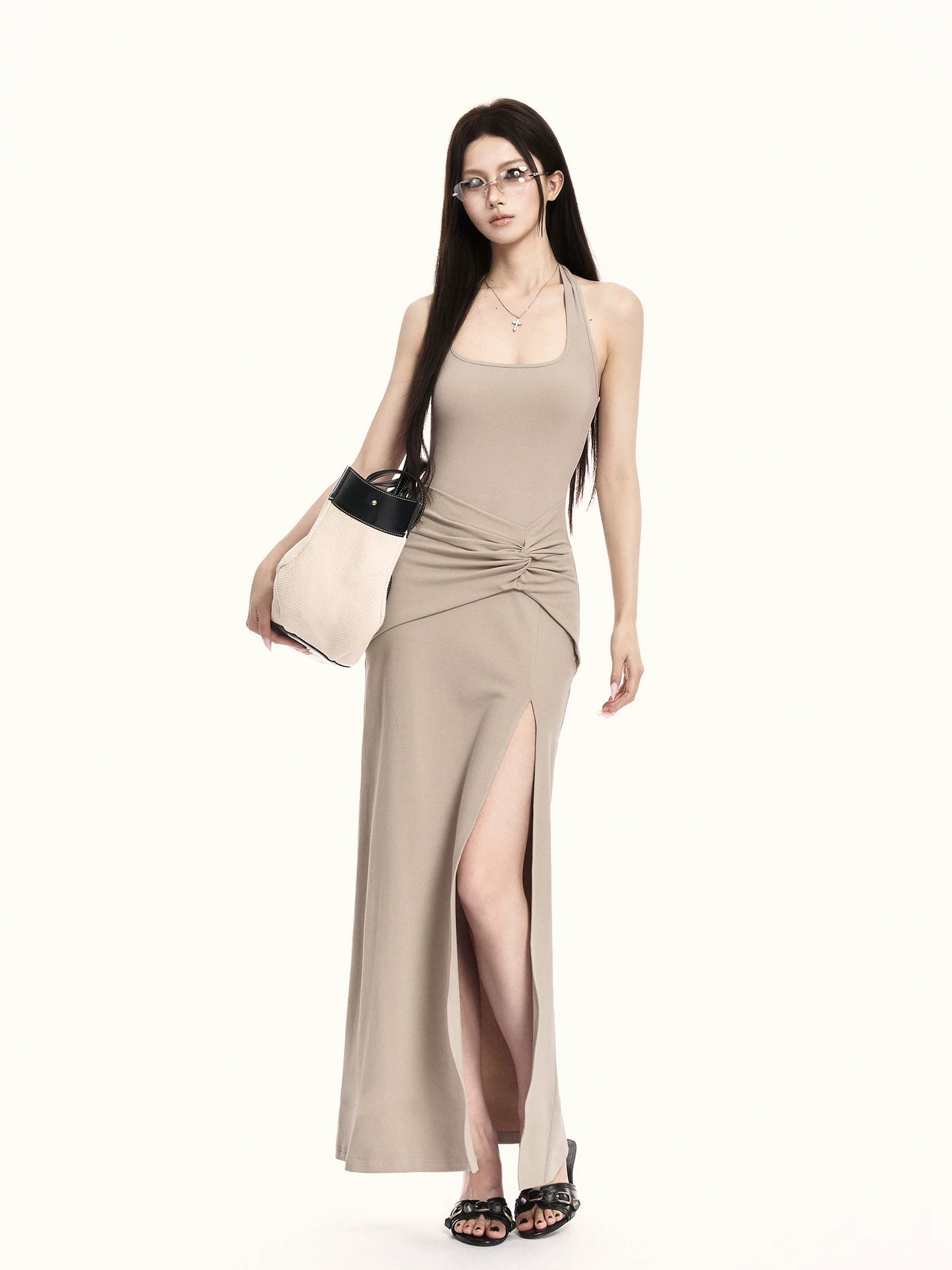 Elegant Halter-Neck Backless Slim-Fit Maxi Dress