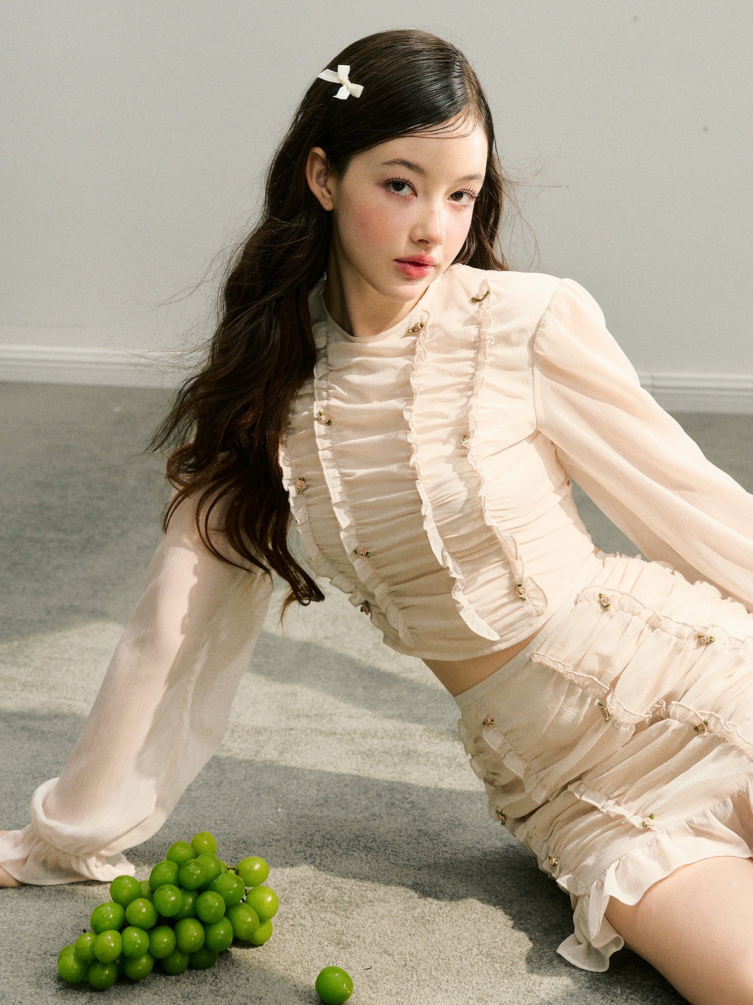 Apricot Handcrafted Floral Embellished Skirt - CHINASQUAD