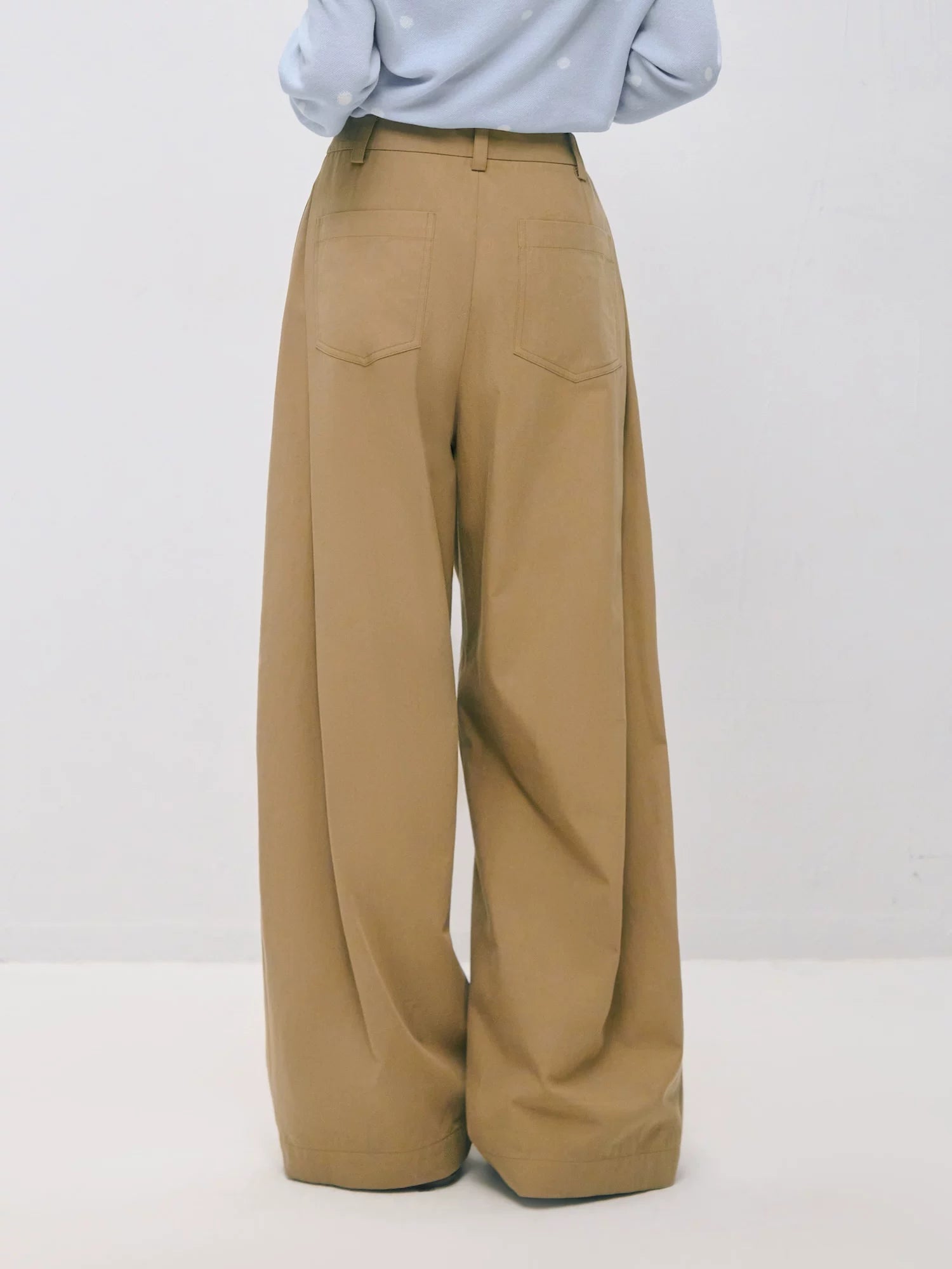 Asymmetric Pleated Curved Wide-Leg Trousers