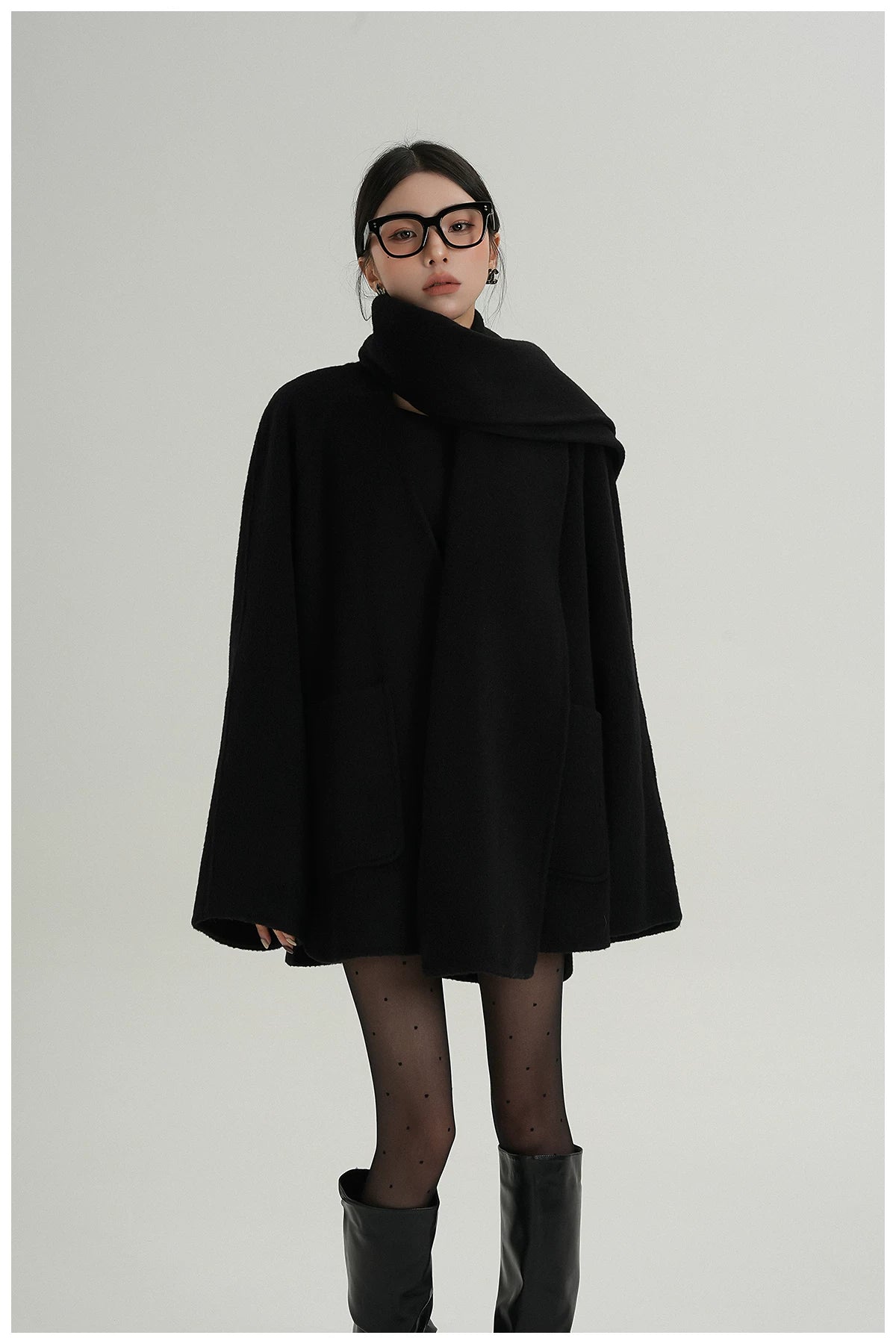 Scarf-Detail Cropped Wool Jacket