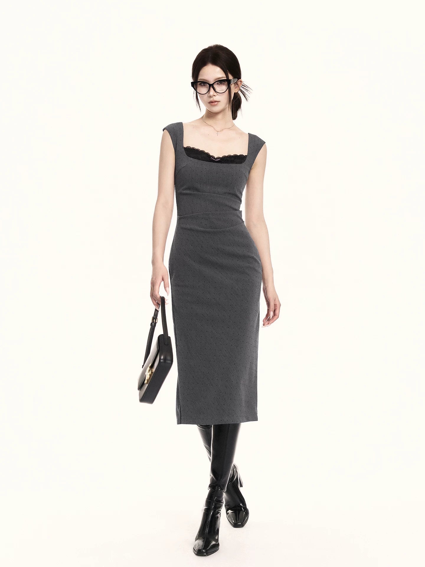 Refined Square-Neck Sculpted Midi Dress