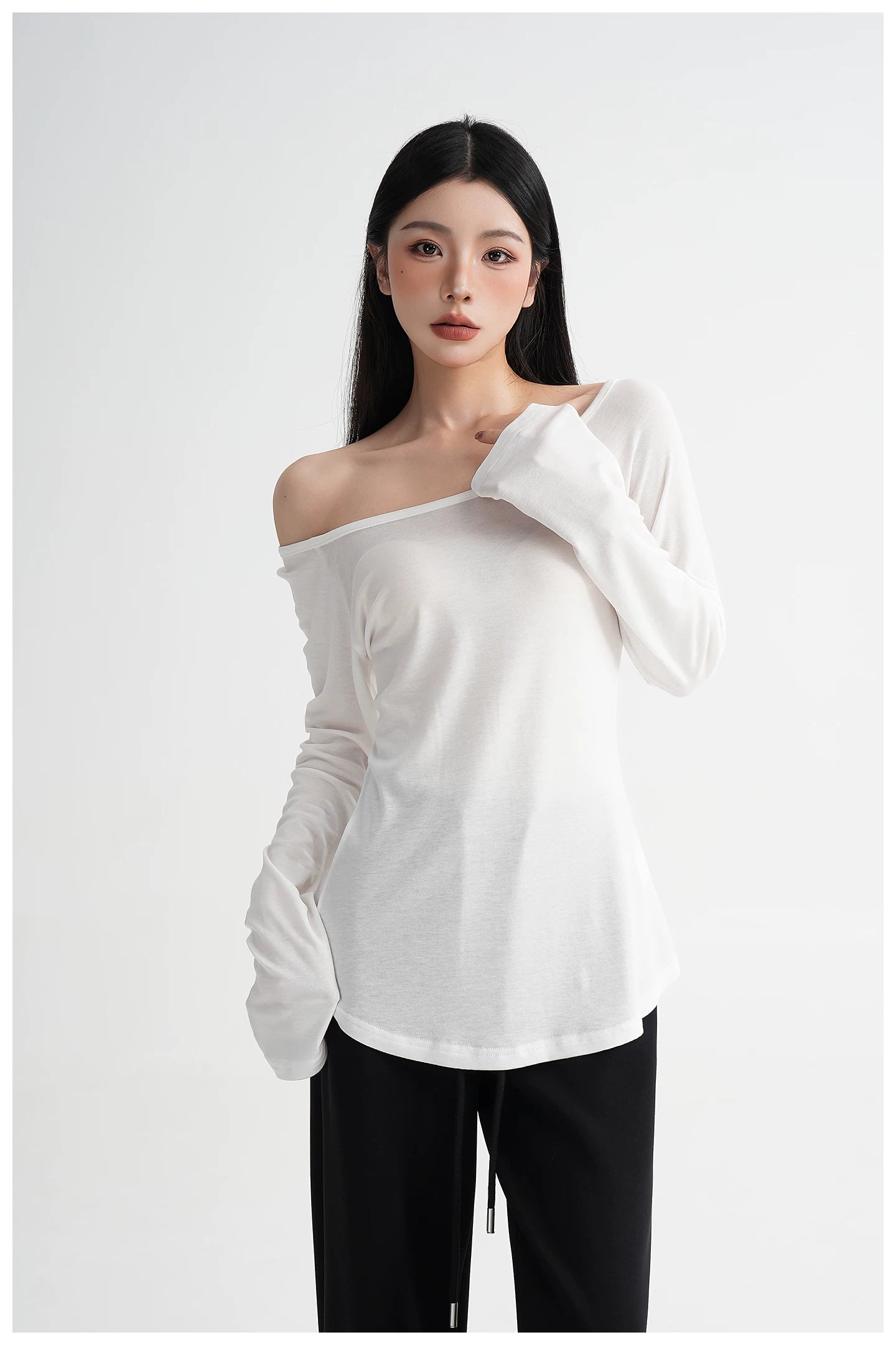 Waist-Cinching Fitted Long Sleeve T-Shirt