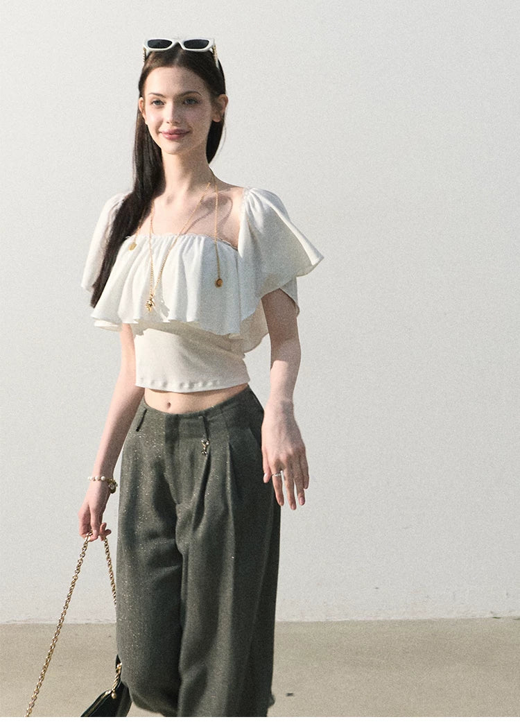 Mint Dream Shimmer Off-Shoulder T-Shirt