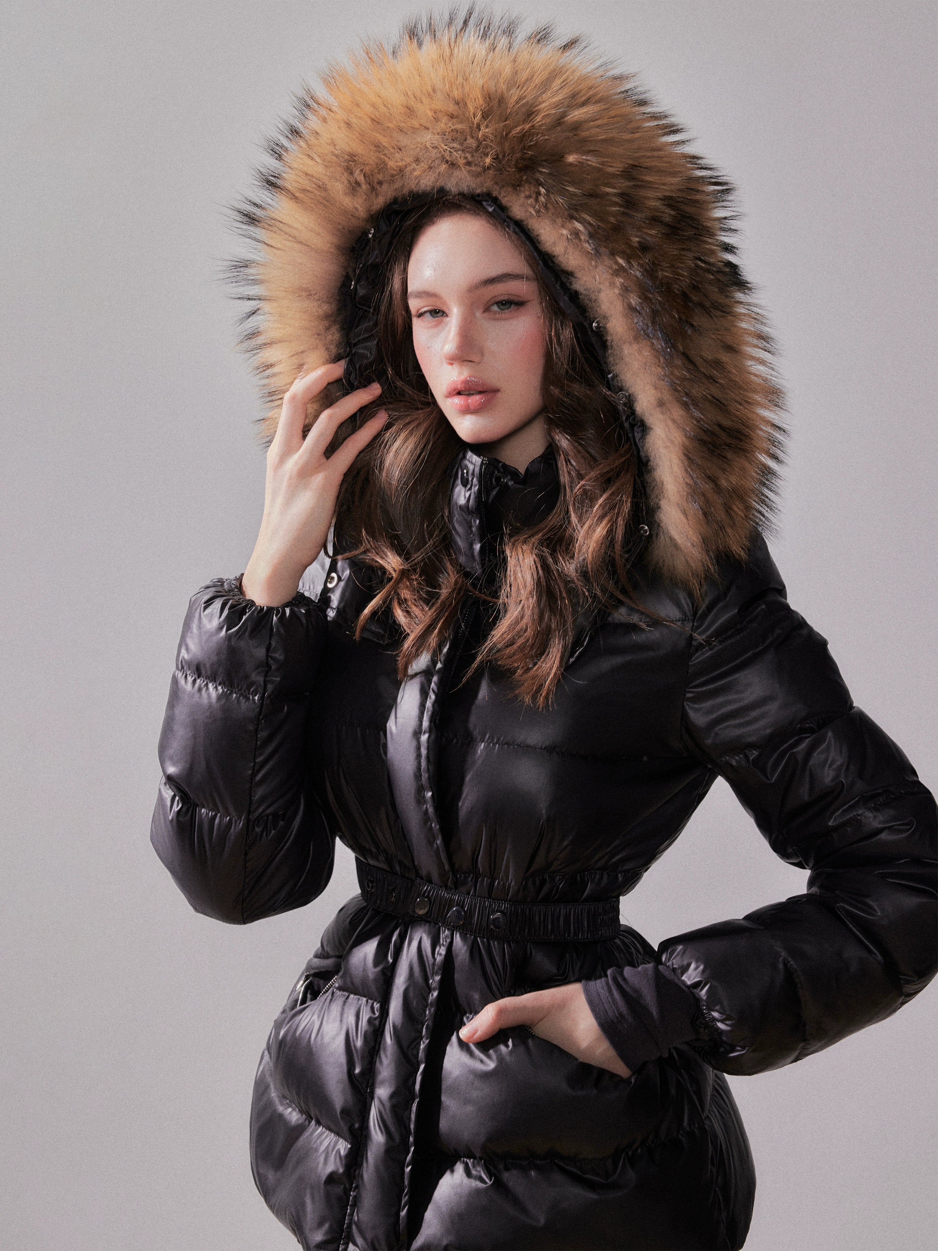 Snow Velvet Fox Fur Hooded Down Jacket