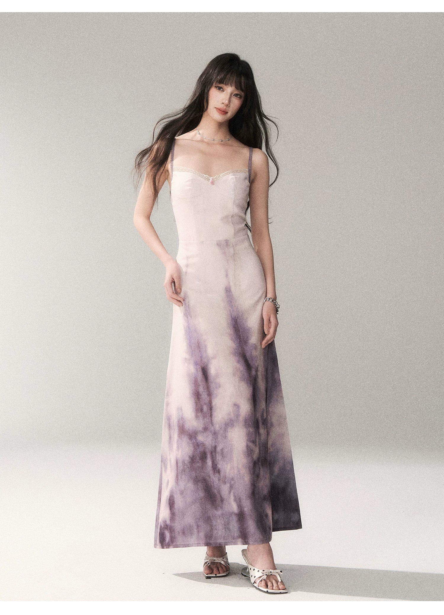 Sunset Lavender Gradient Printed Slip Maxi Dress
