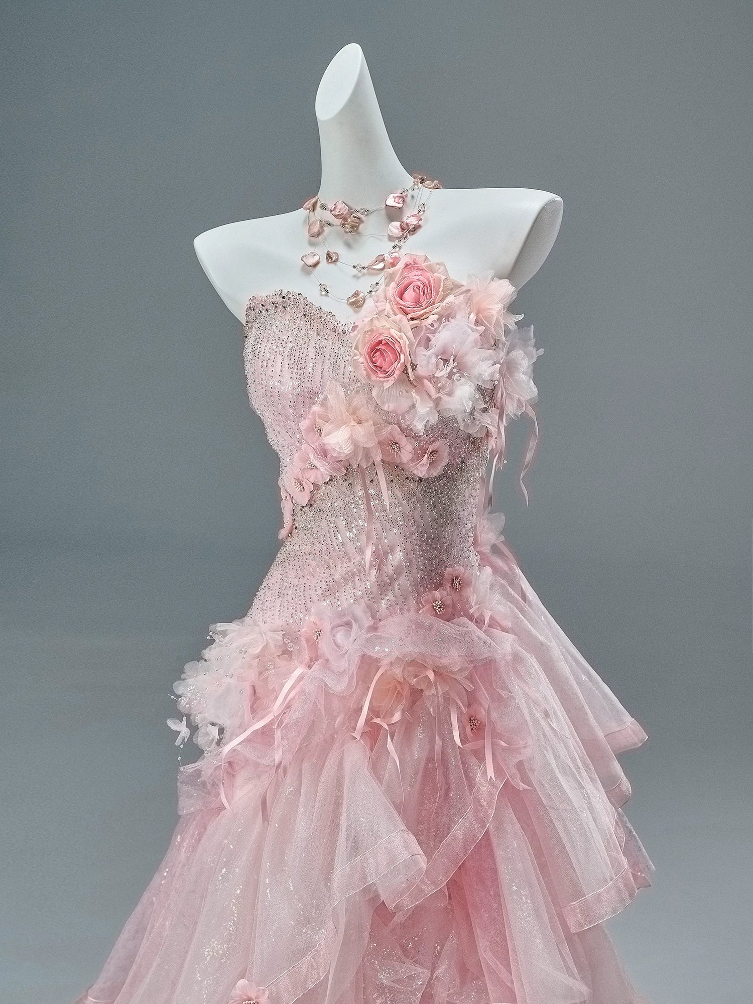 Blush Pink Haute Couture Tiered Tulle Gown