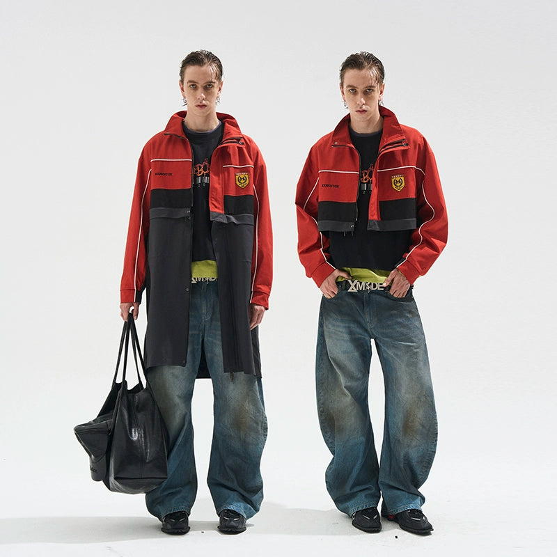 Two-Piece Detachable Long Contrast Jacket - CHINASQUAD