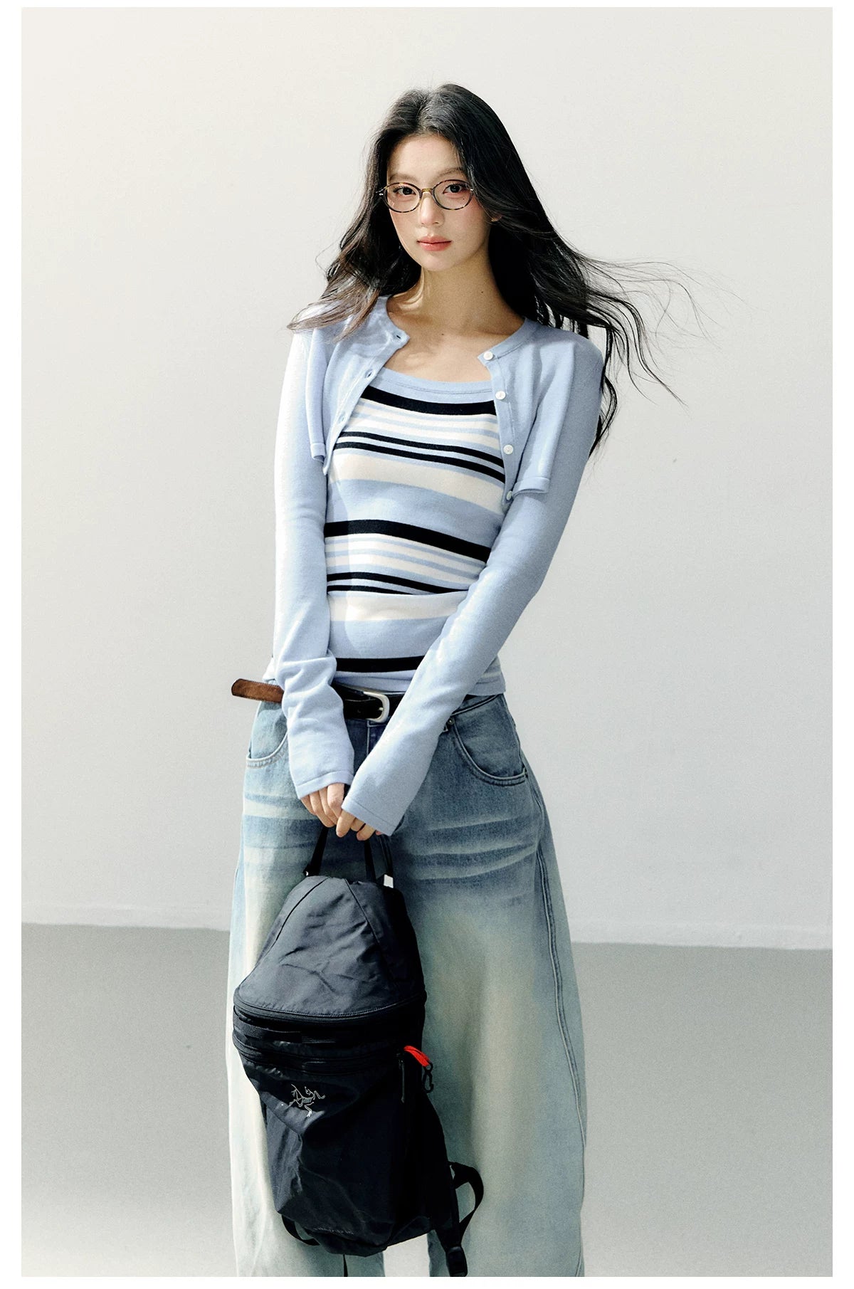 Structured Vest & Striped Camisole Two-Piece Set