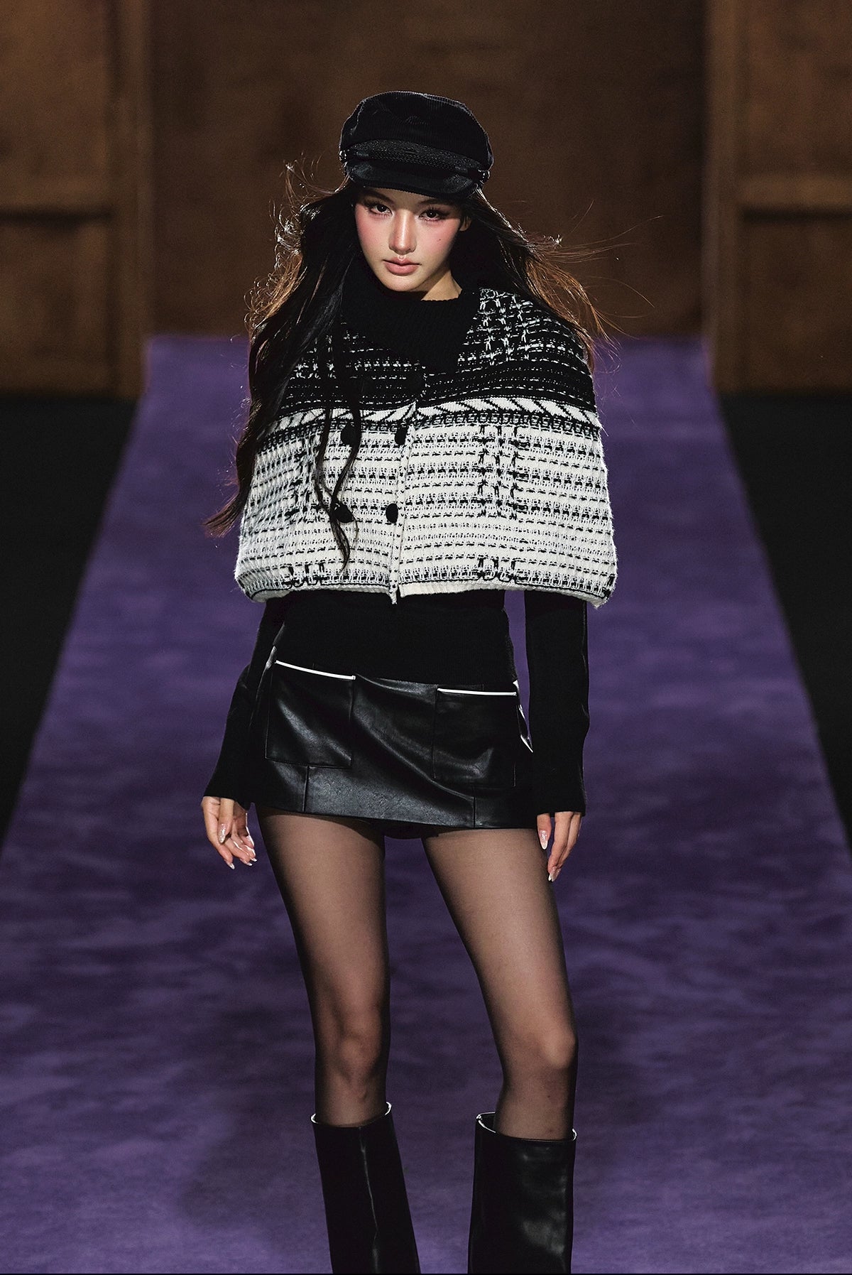 Tweed-Inspired Knit Cape & Crewneck Set