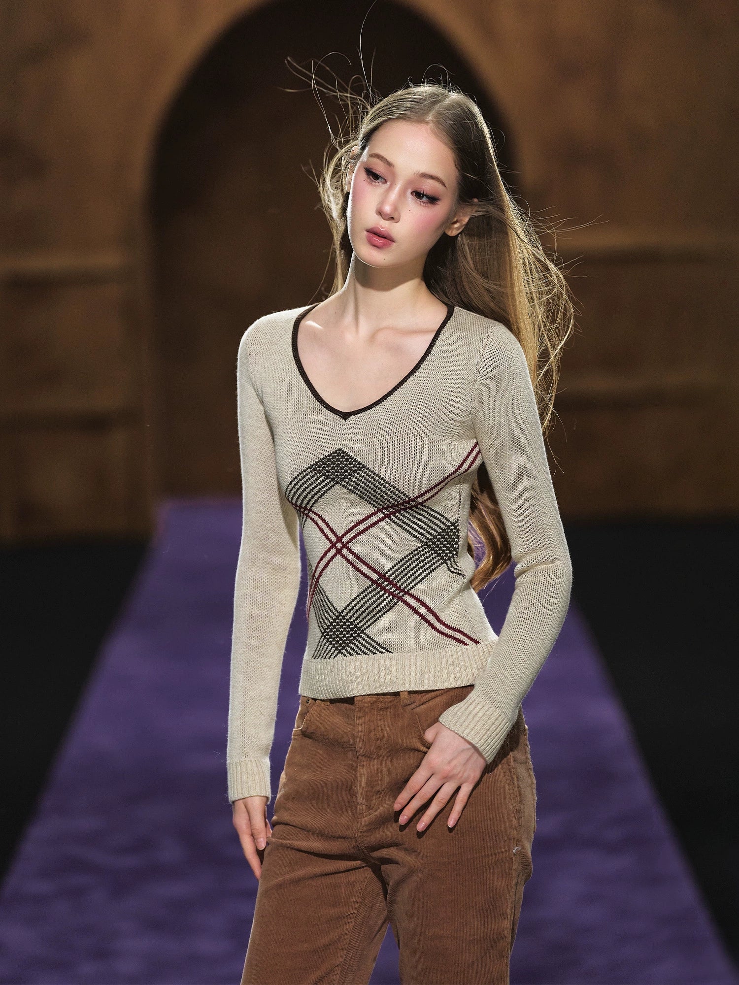 Vintage Check Contrast Slim-Fit Knit Crewneck