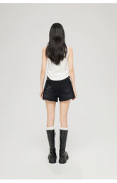 Black & Blue Frayed Denim Shorts - CHINASQUAD