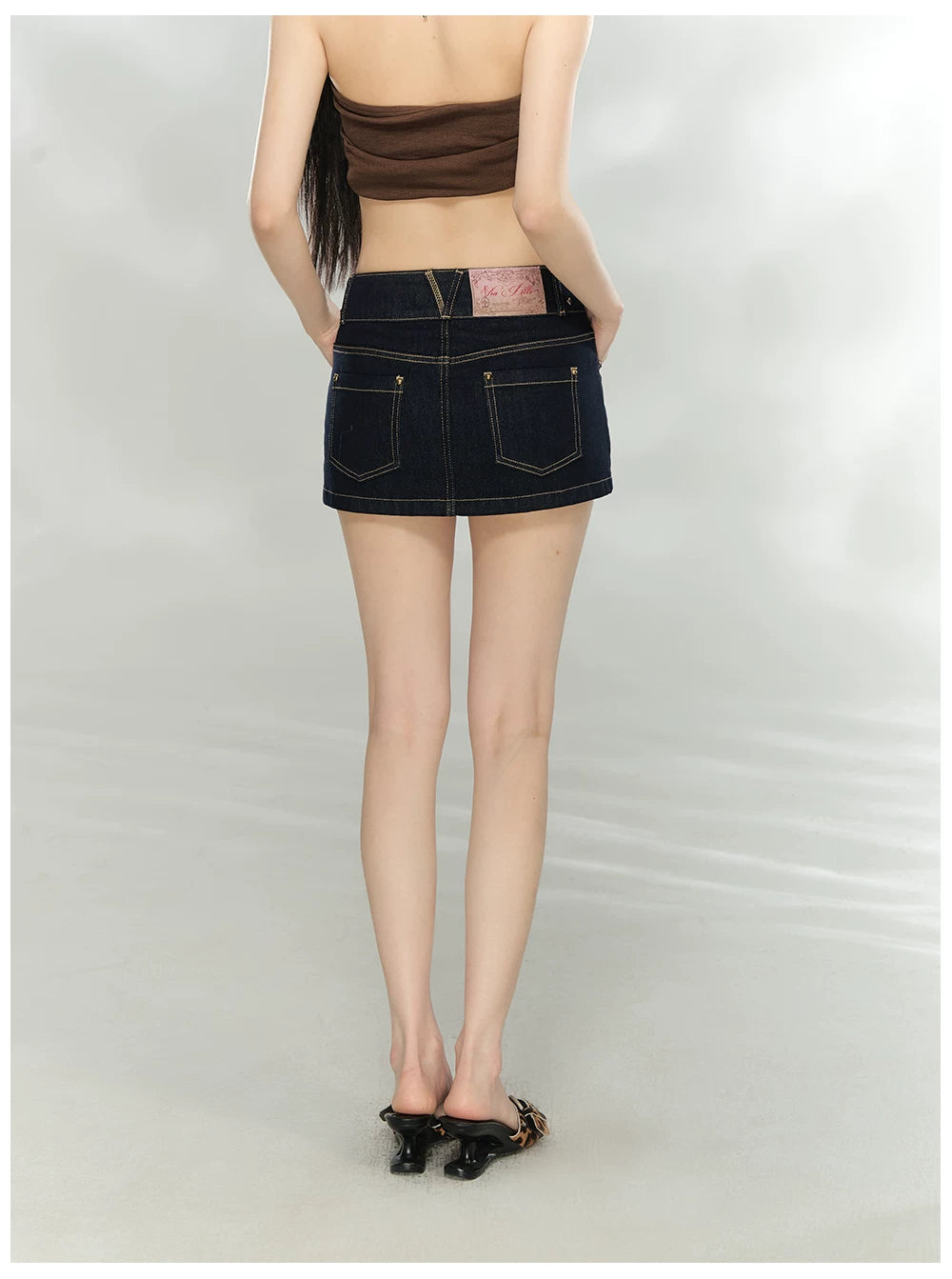 Vintage Studded Waist Denim Mini Skirt