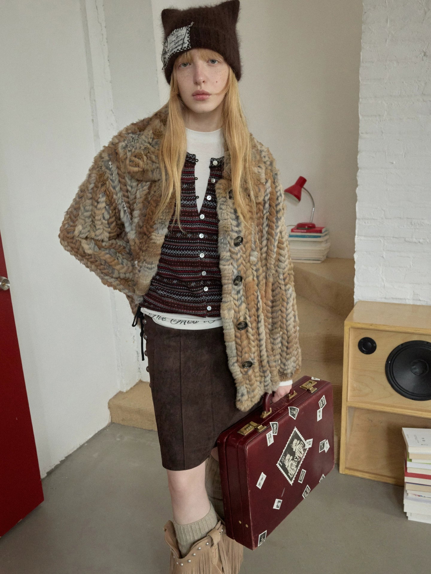 Melard Woven Rabbit Fur Shirt Jacket
