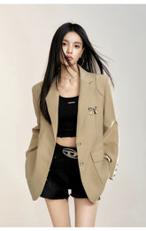 Black & Khaki Suit Collar Bow-tie Blazer - CHINASQUAD