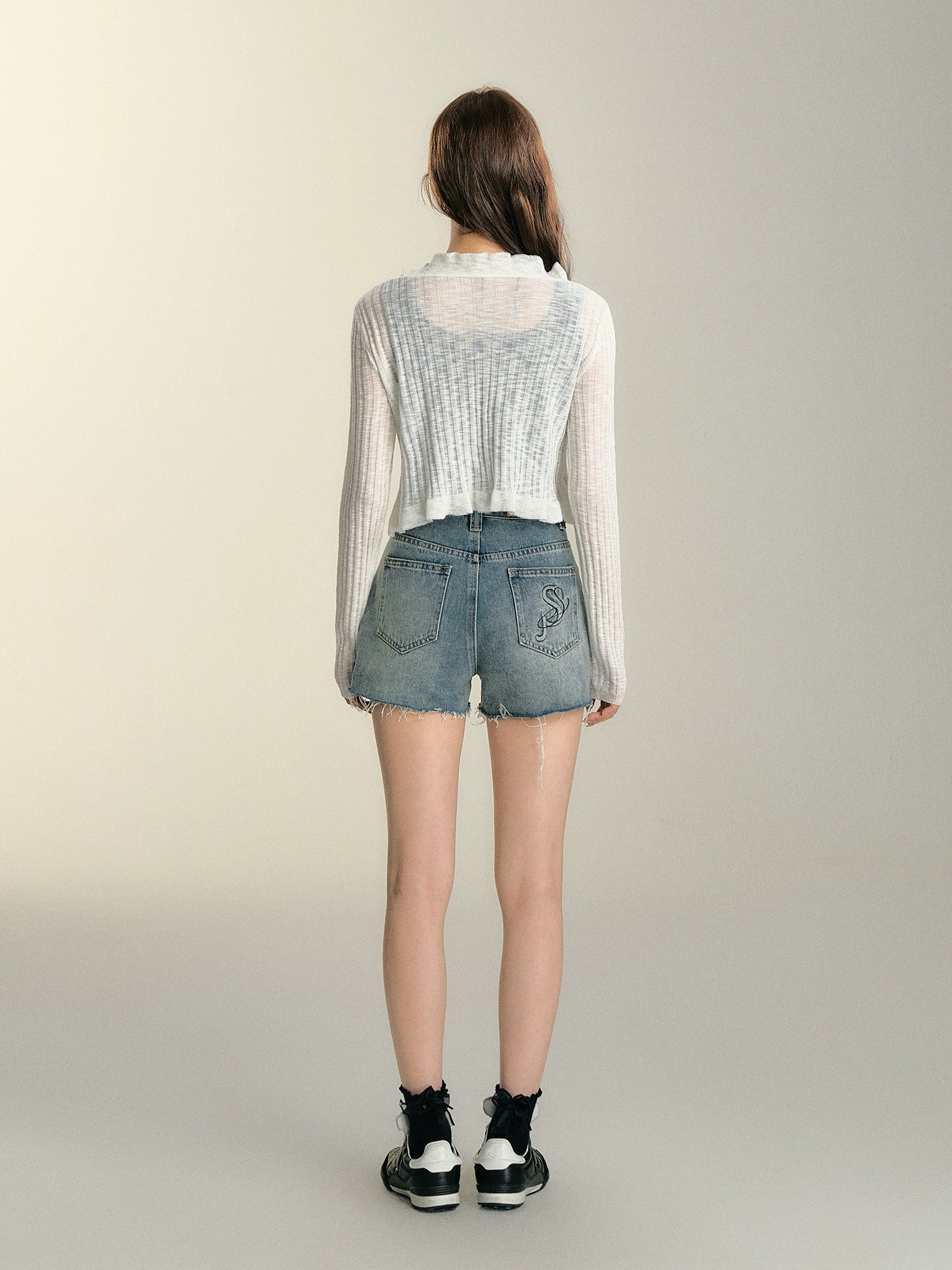 White Ruffle Edge Tie-front Cardigan - CHINASQUAD