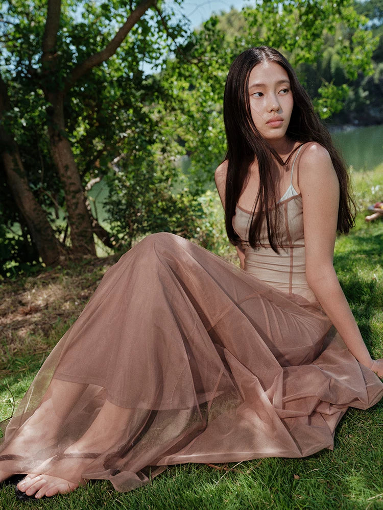 Gradient Mesh Slimming Resort Dress