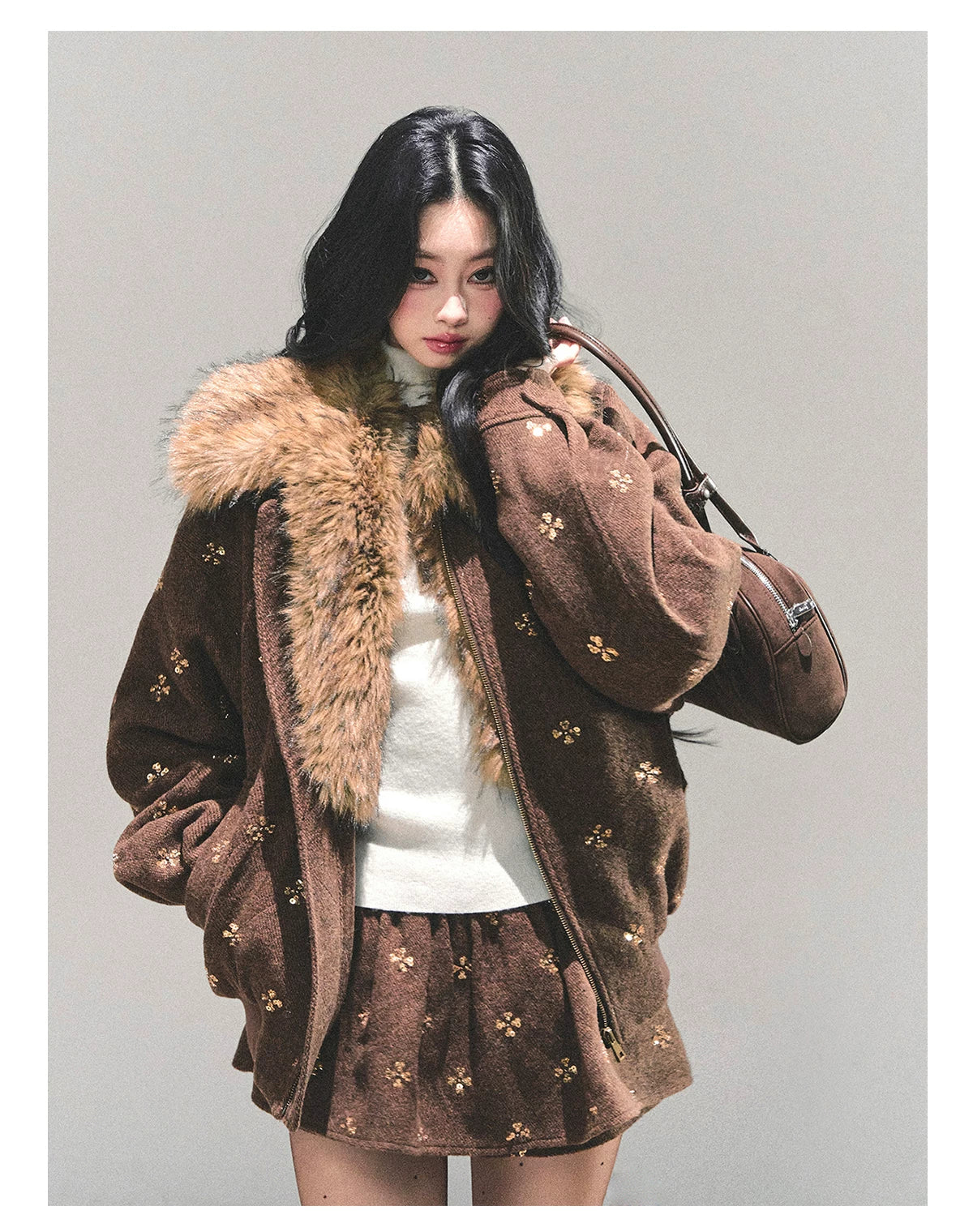 Snowfall Whisper Wool Jacket & Mini Skirt Set