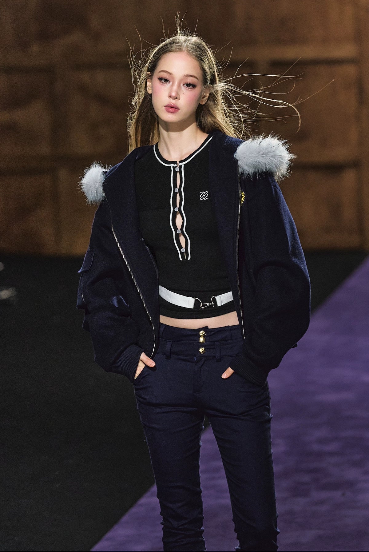 Wool-Blend Faux Fur Trimmed Fleece Hoodie