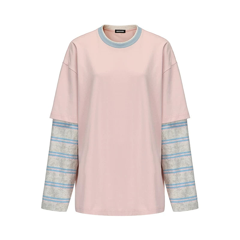 Contrast-Neck Relaxed Patchwork Cotton T-Shirt