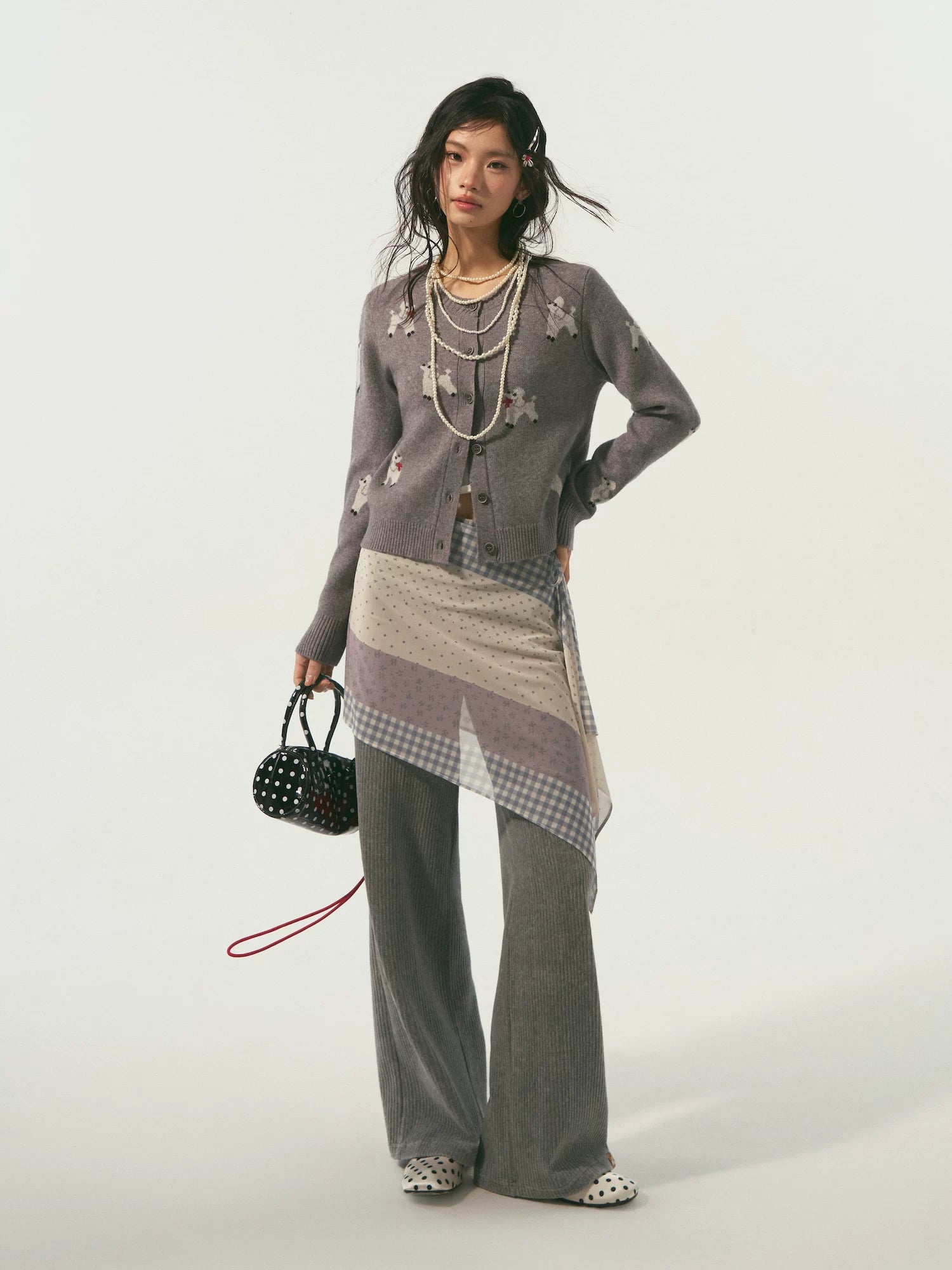 Scarf-Inspired Puppy Jacquard Knit Cardigan