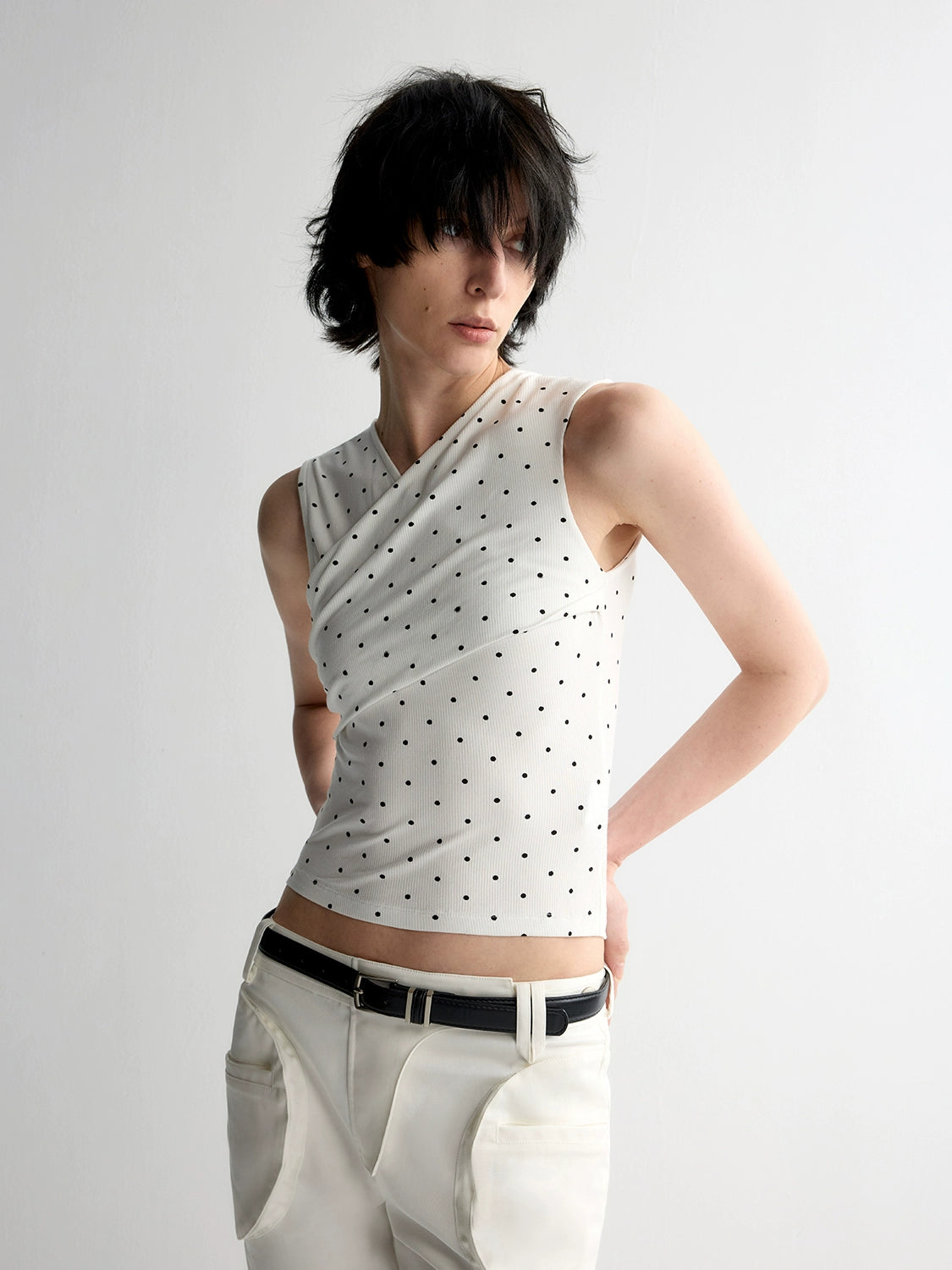 Two-Piece Polka-Dot Printed Sleeveless Vest - CHINASQUAD