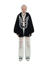 Black & White Oversized Chain Print Hoodie Cardigan - CHINASQUAD