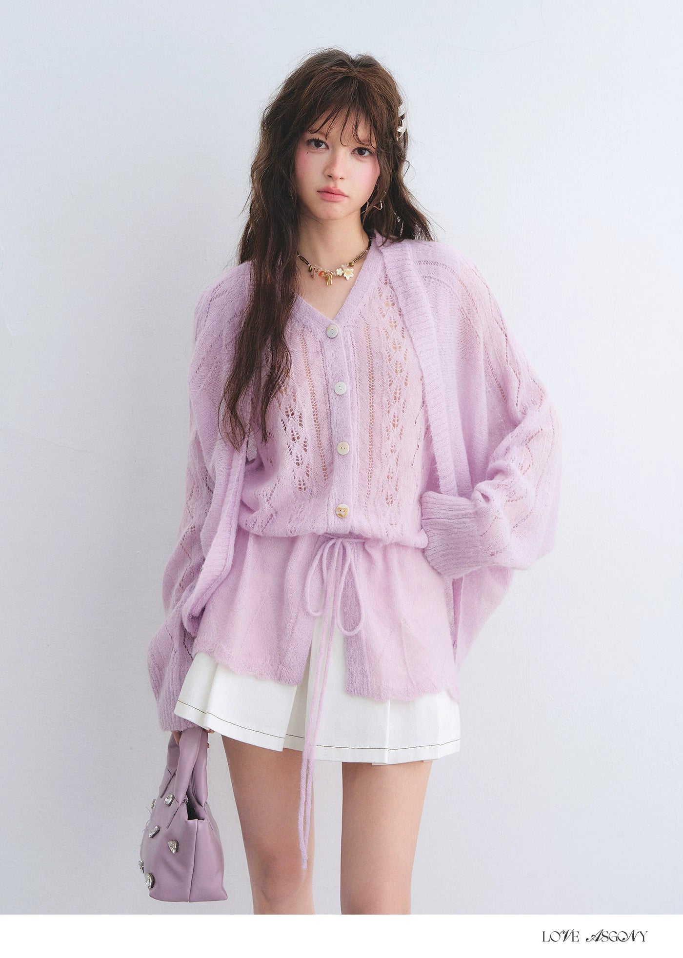 Mohair Wool-Blend Drawstring Cami & Cardigan Set