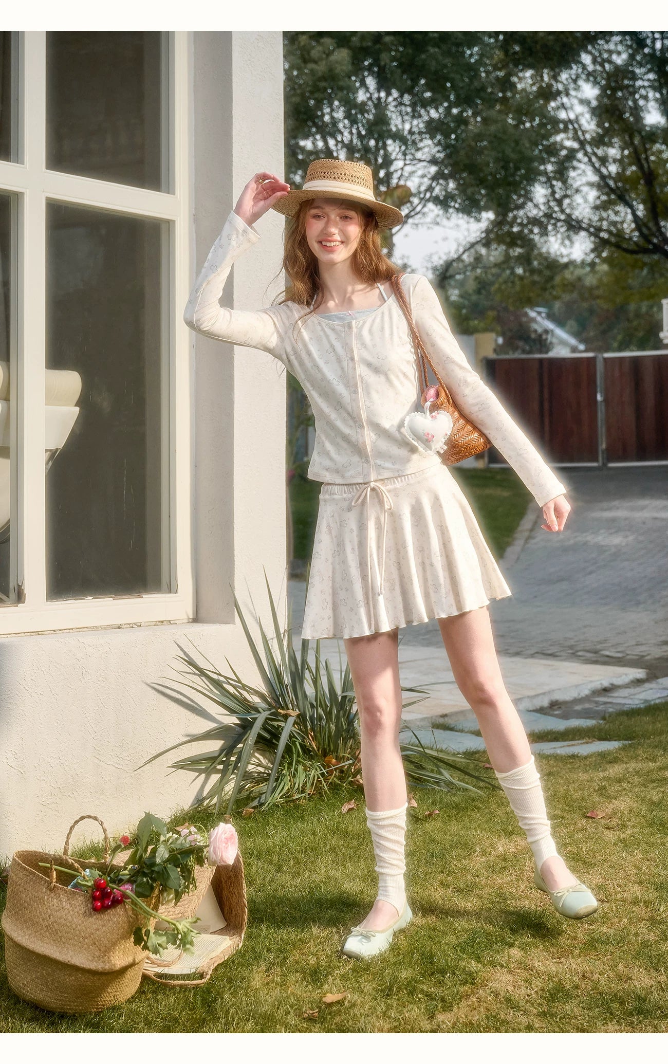 Amusement Park Printed Cardigan & Skirt Set