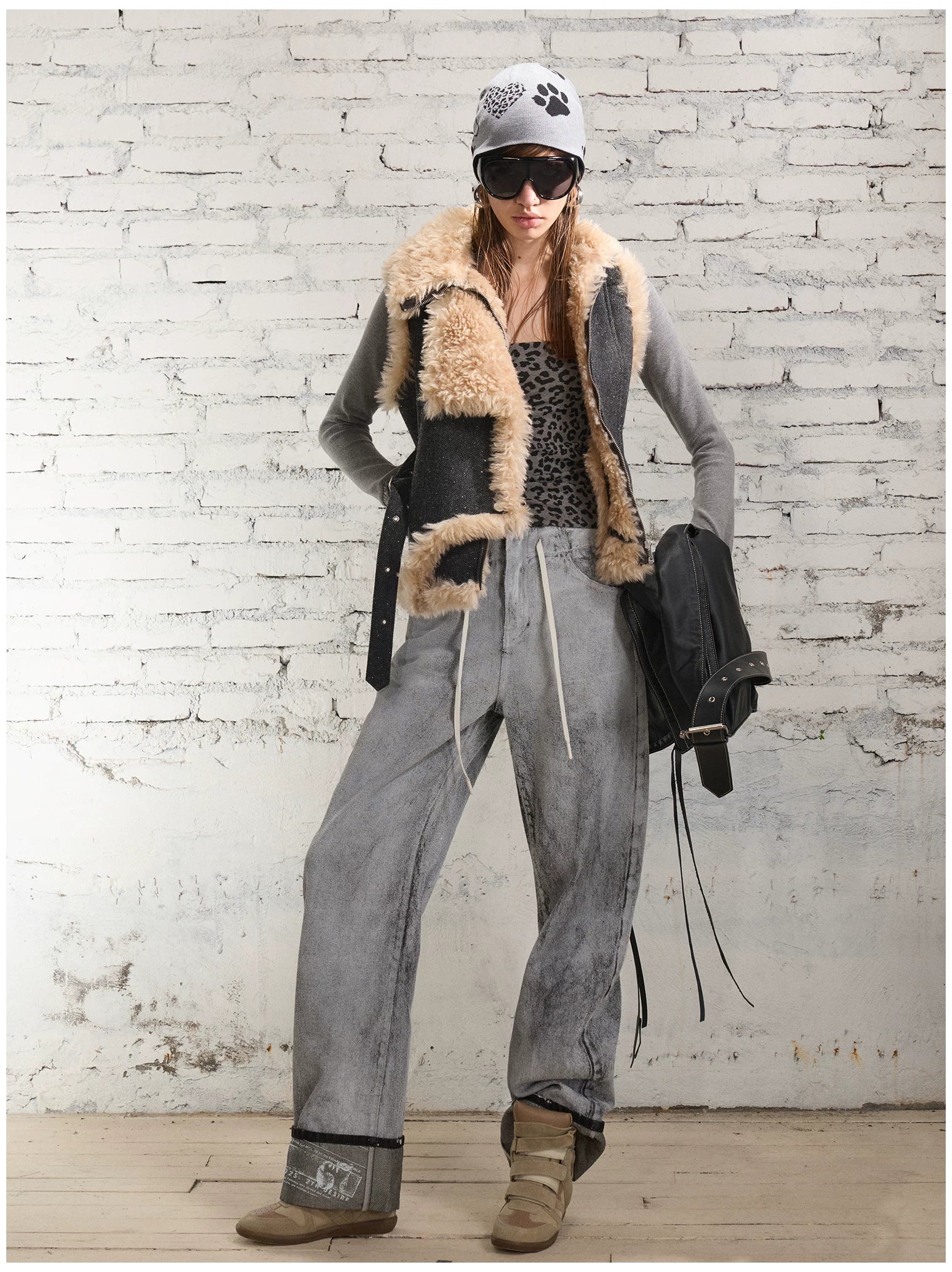 Vintage Shearling Wool-Blend Collared Vest