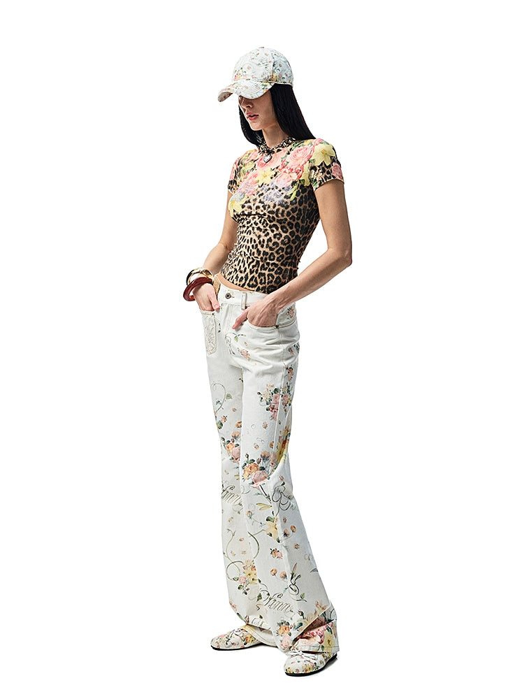 Floral Print Canvas Straight-leg Trousers